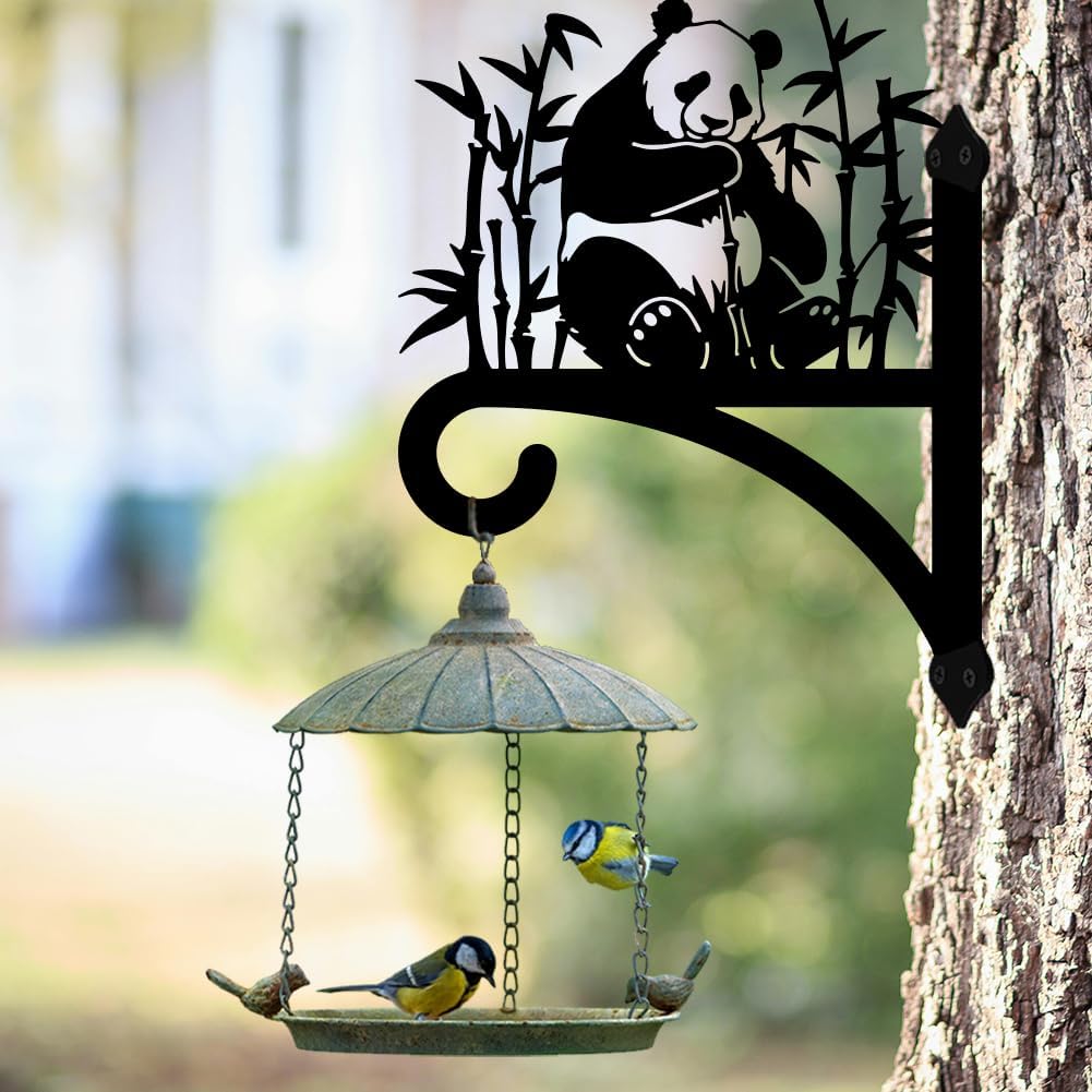 Peacoblue Iron Plant Hangers Holder for Outdoor Indoor Hanging Plants Flower Fern Pots Lantern Bird Feeder Wind Chimes, 12”x14” Weather Resistant Metal Wall Bracket Hooks for Porch Garden House(Panda)