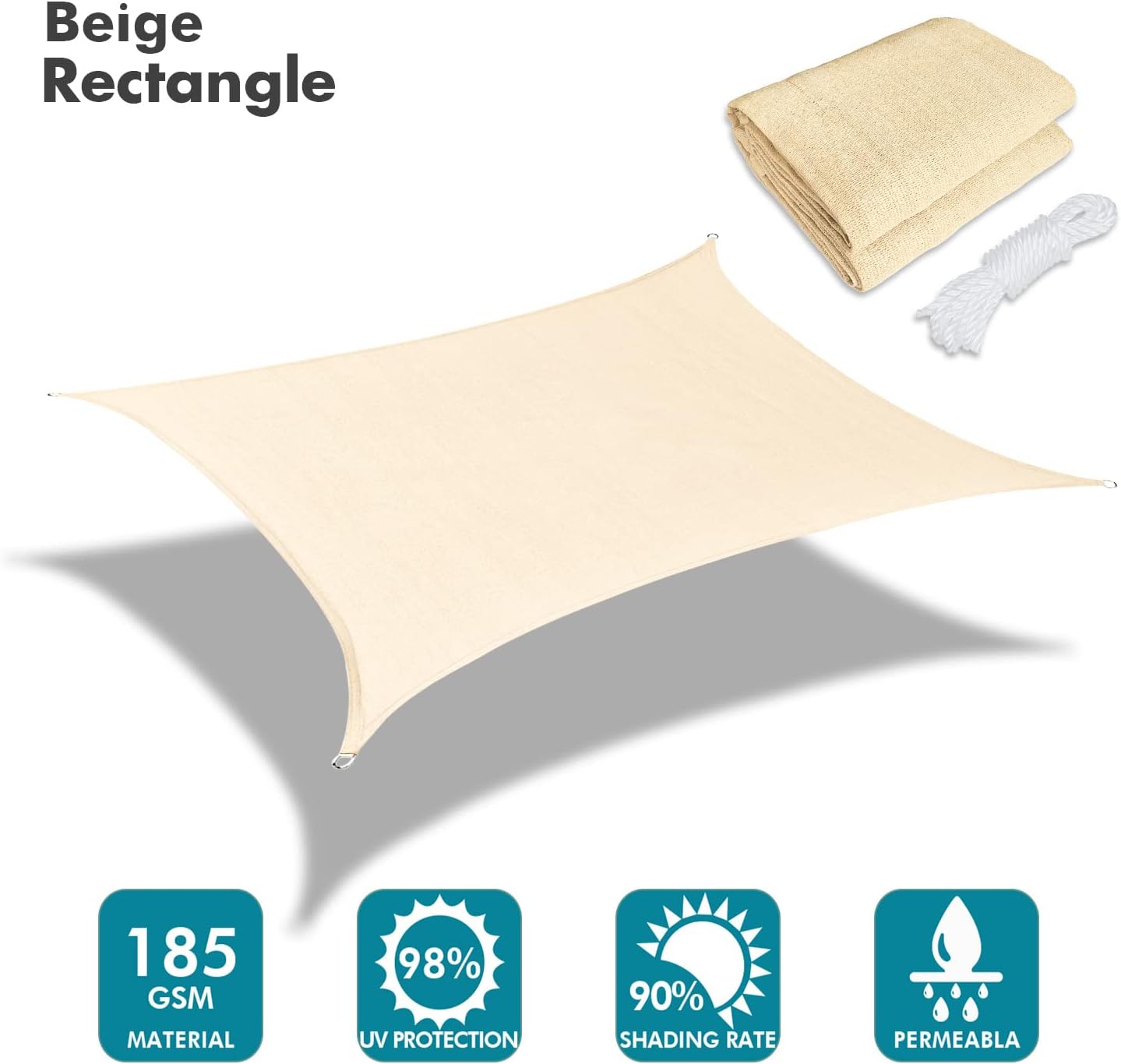 KANAGAWA 8'X14' Cream Custom Size Sun Shade Sail Rectangle UV Block Canopy Cover for Patio Backyard Lawn Garden Outdoor (Customized Available)