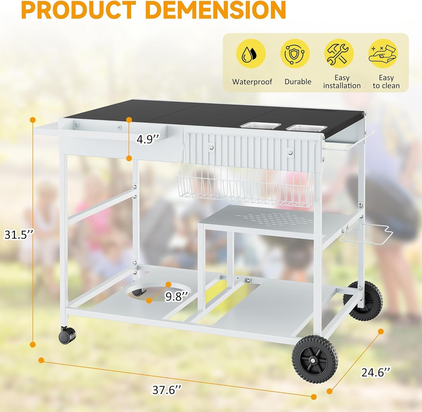 JY QAQA Outdoor Pizza Oven Stand with Condiment Shelf, Outdoor Cooking Cart, Grill Worktable for Patio, Food Prep Station Fits Ninja Woodfire Grill, Cuisinart Grill, Blackstone Griddle