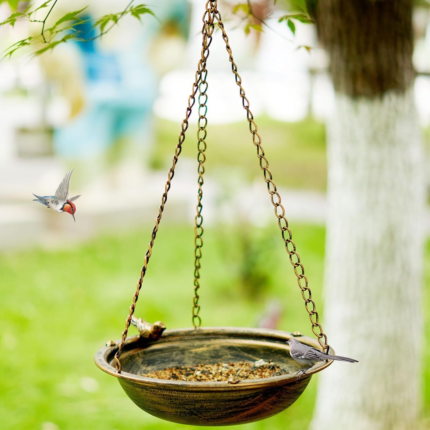 Metal Hanging Bird Baths for Outdoors,Outdoor Bird Feeder,Backyard, Patio Garden Yard Decoration (Gold)
