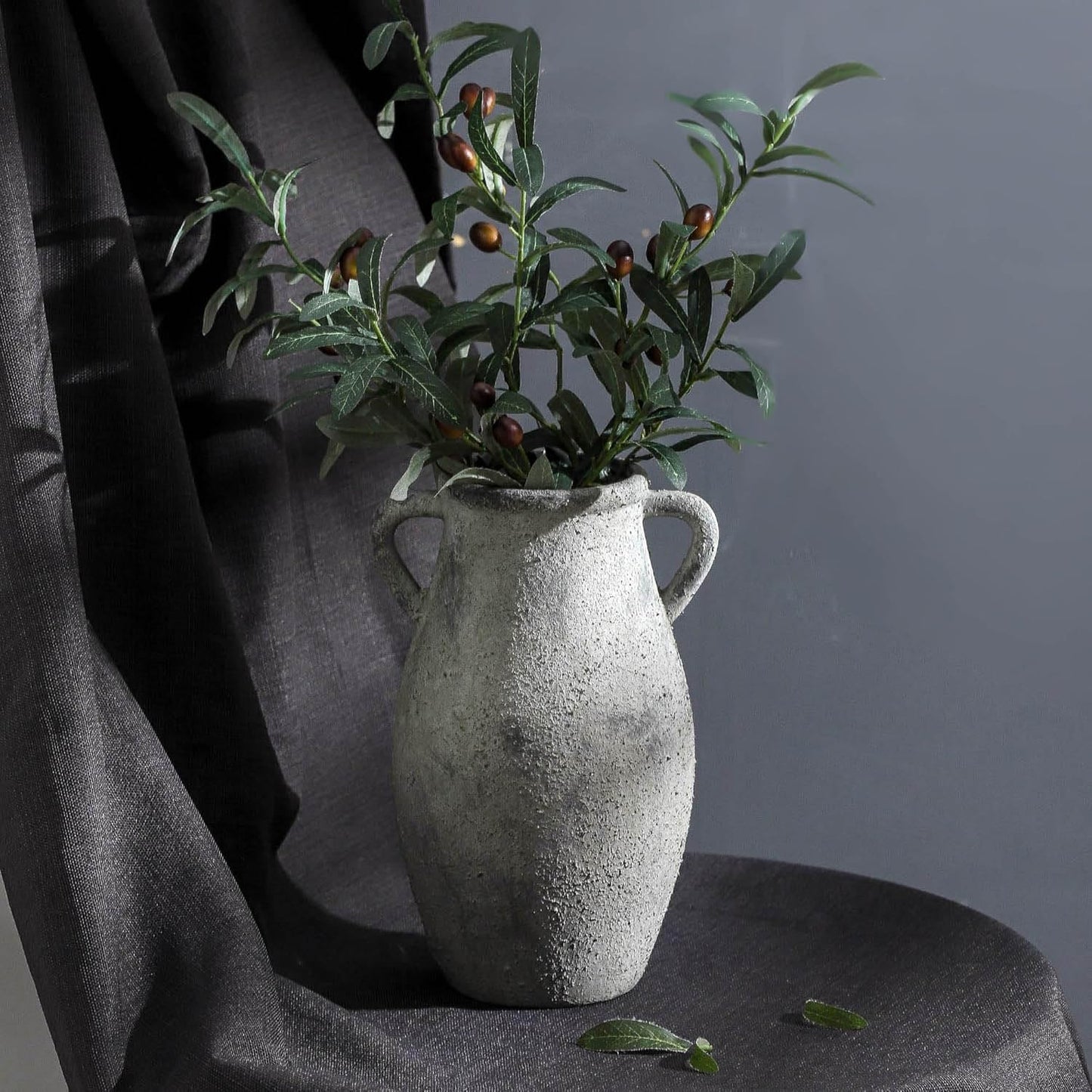 Large Ceramic Rustic Vase,11.3 inch Tall Farmhouse Flower Vase with 2 Handles for Home Decor, Living Room Entryway Table Centerpiece Decor