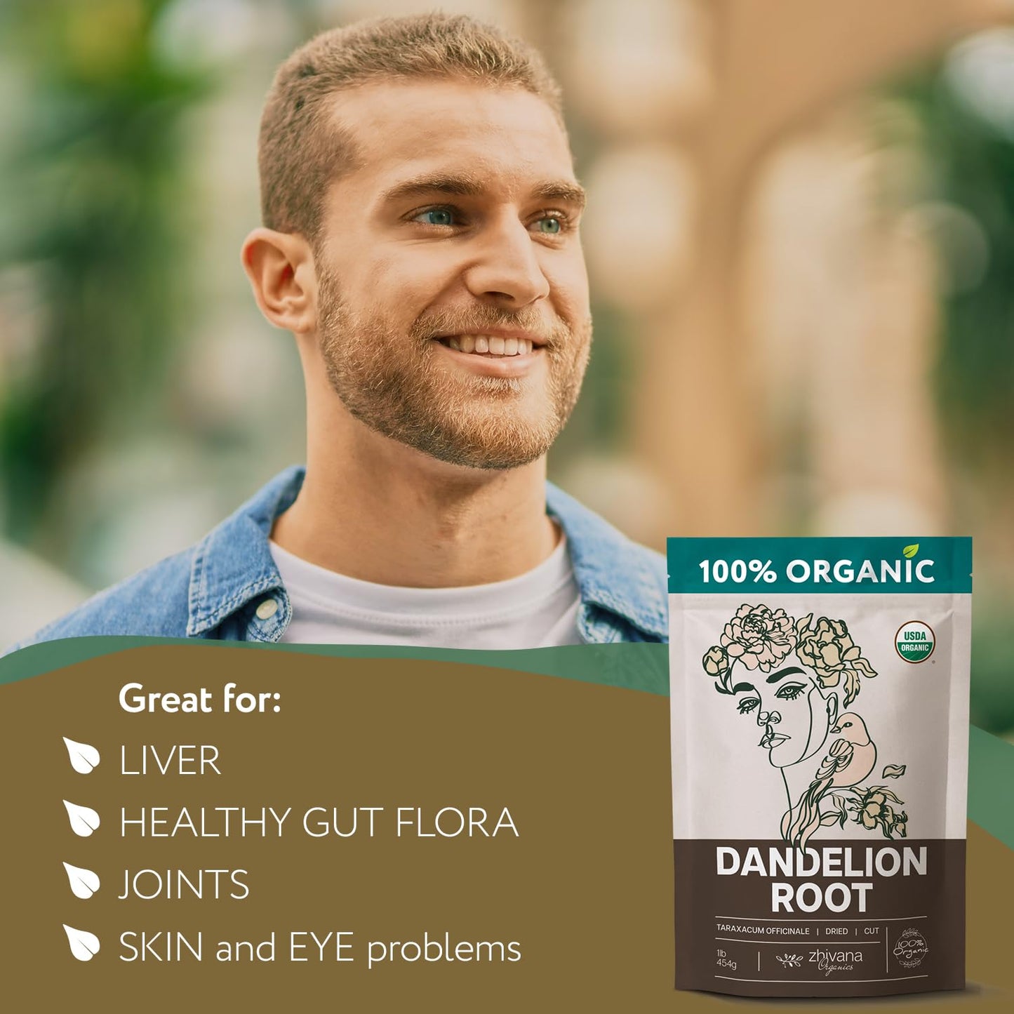 Dandelion Root Organic - Dandelion Tea - Diente de Leon Organico – Natural Cleansing, Gut Flora, Digestion, Liver, Skin – 4 oz