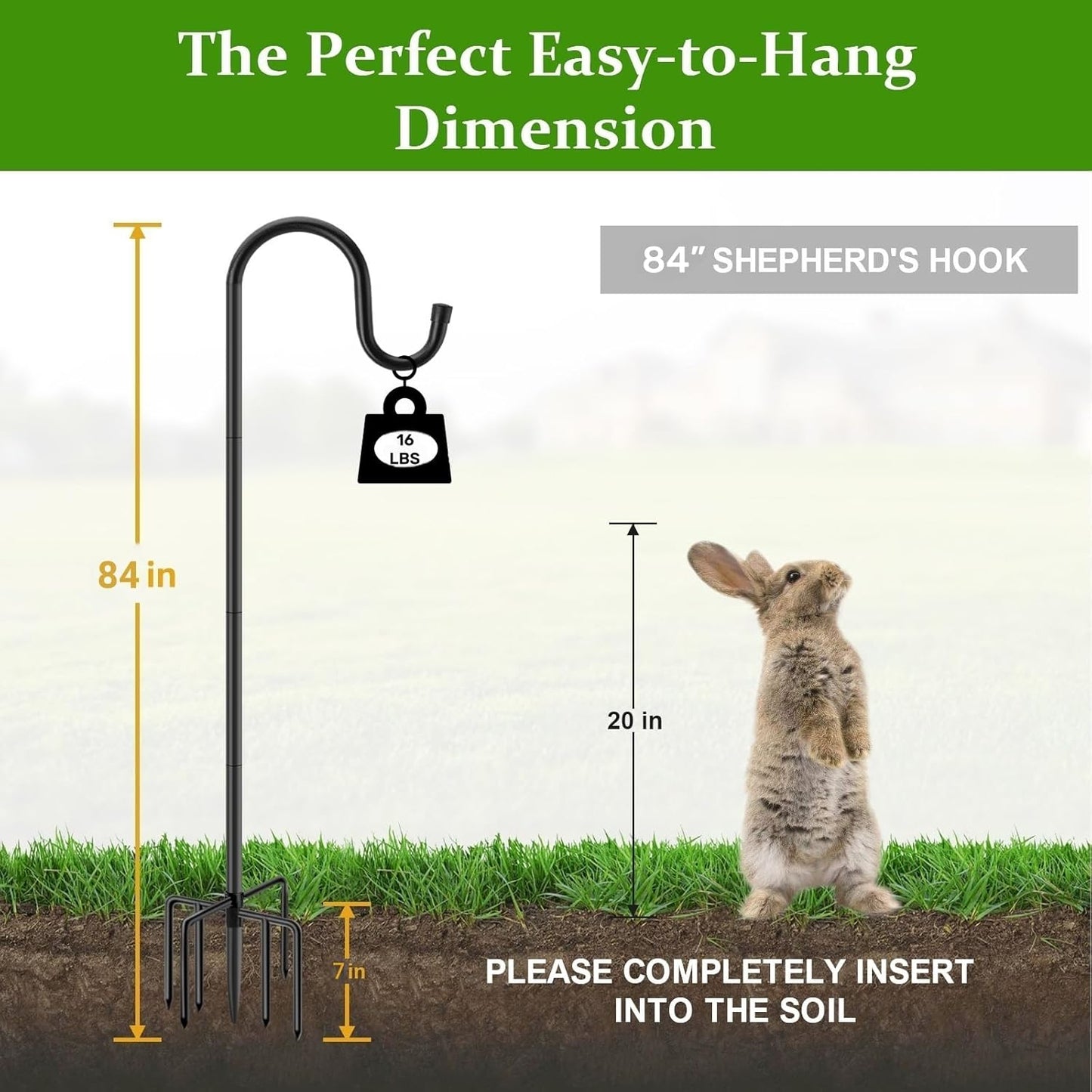 84" Shepherds Hooks for Outdoor with 7 Prongs Base, Heavy Duty Bird Feeder Pole for Hanging Lantern, Hummingbird Feeder, Shepherds Hook for Bird Feeders for Outside,1 Pack, Black