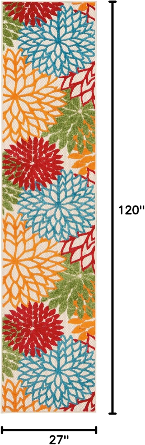 Nourison Aloha Indoor/Outdoor Green 2'3'' x 10' Area--Rug, Tropical, Botanical, Easy--Cleaning, Non Shedding, Bed Room, Living Room, Dining Room, Deck, Backyard, Patio (2x10)
