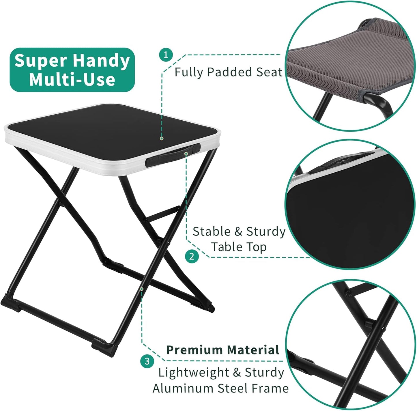 SUNNYFEEL 3 in 1 Folding Camping Table and Stool, Footrest, Lightweight Up to 300 LBS, Easy to Carry, Portable Camp Stool for Beach, Fishing, Trip, Picnic, Lawn, Concert Outdoor