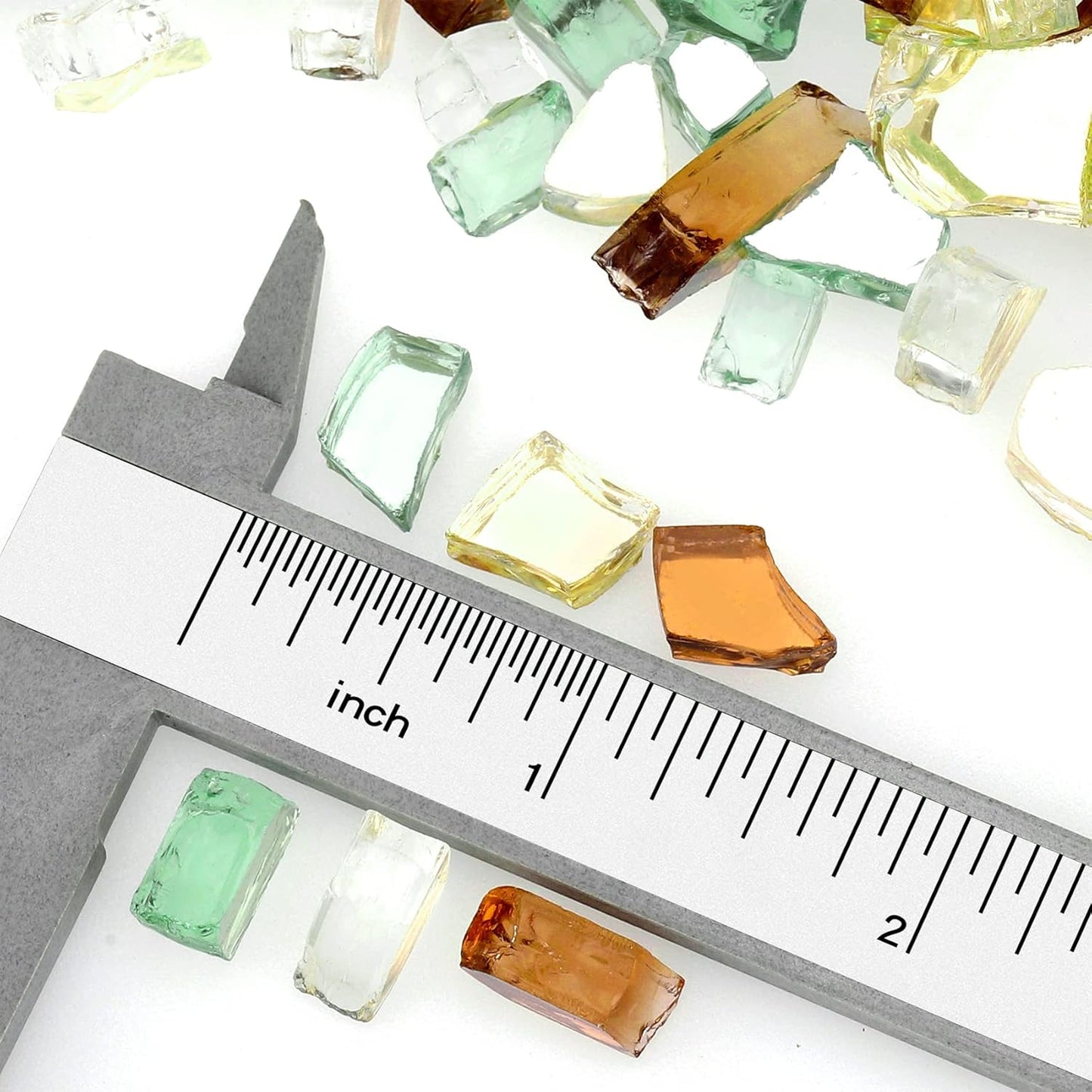 Mr. Fireglass Blended Reflective Fire Glass for Fire Pit Fireplace and Landscaping, 10 Pounds 1/4 Inch Mixed Colored High Luster Fireglass Rocks for Outdoor and Indoor Use Copper+Gold+Light Green