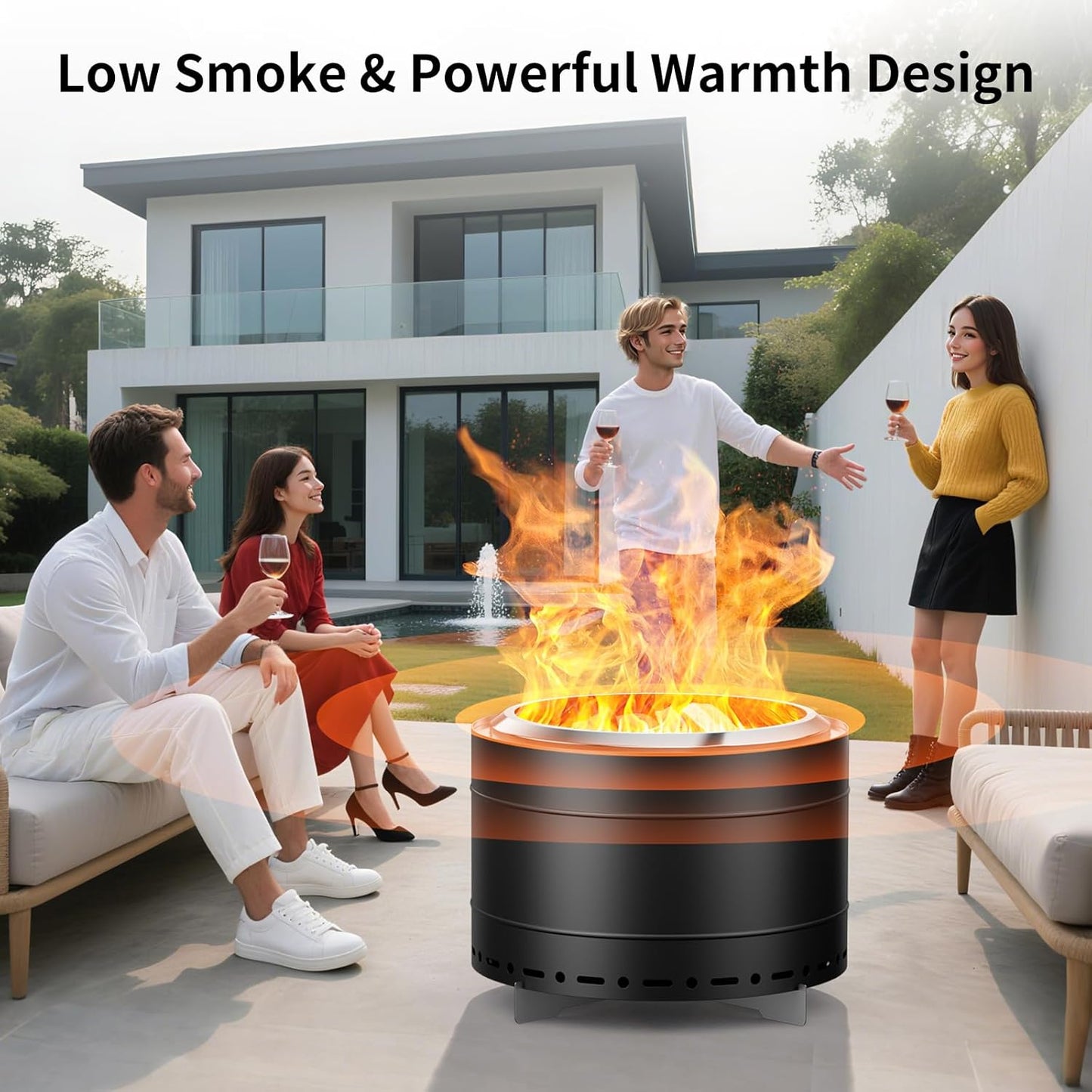 22 inch Smokeless Fire Pit with Carry Bag, Stainless Steel Outdoor Smokeless Firepit, Wood Burning Fire Pits for Camping, Bonfire,Low Smoke Firepit for Outside(Black)