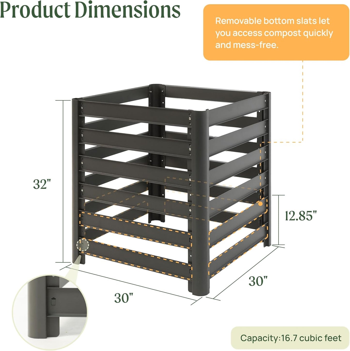 Vego Garden 32" Tall Modular Compost Bin 30" x 30" x 32"