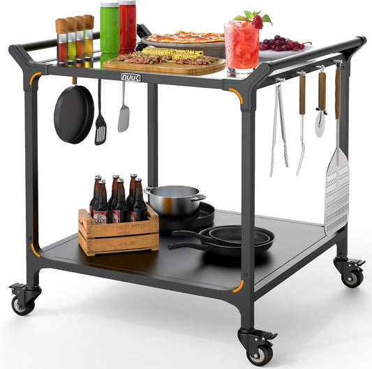 NUUK Grill Cart for Outdoor 32" x 32" Stainless Steel Pizza Oven Table with Double-Shelf Rolling BBQ Kitchen Food Prep Cart for Garden Patio