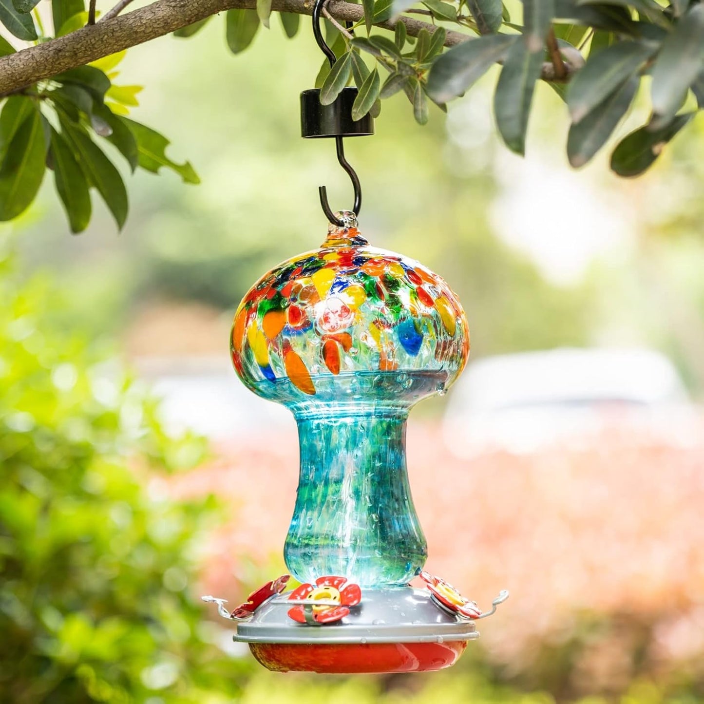 Muse Garden Gifts for Women Hummingbird Feeders for Outdoors Hanging Ant and Bee Proof, Blown Glass Hummingbird Feeder with Ant Moat, Christmas Gardening Gifts for Women Mom, 28OZ, Tropical Islands