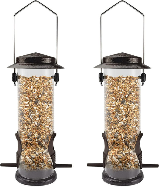 MIXXIDEA Wild Bird Feeders for Outdoors Hanging 2 Pack Stainless Steel Tube Bird Feeder, Water Resistant Finch Bird Feeder for Garden Backyard Decoration Attractive Metal Thistle Feeder (Coffee)