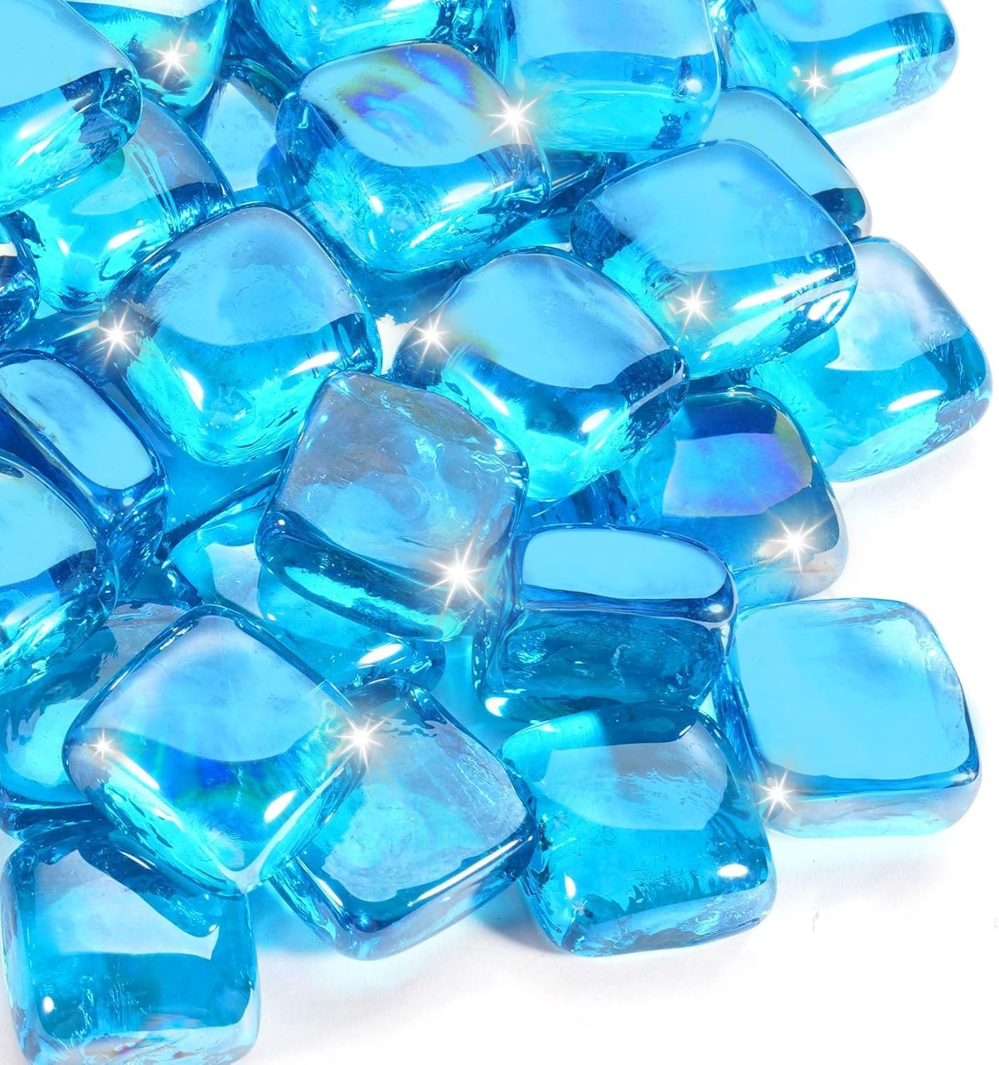 Fire Glass Cube, Firepit Rocks Square for Indoor or Outdoor, Gas or Propane Fire Pit or Fireplace, Heat Resistant, No Poping or Breaking, Tempered Glass Bead, Caribbean Blue, 10lb