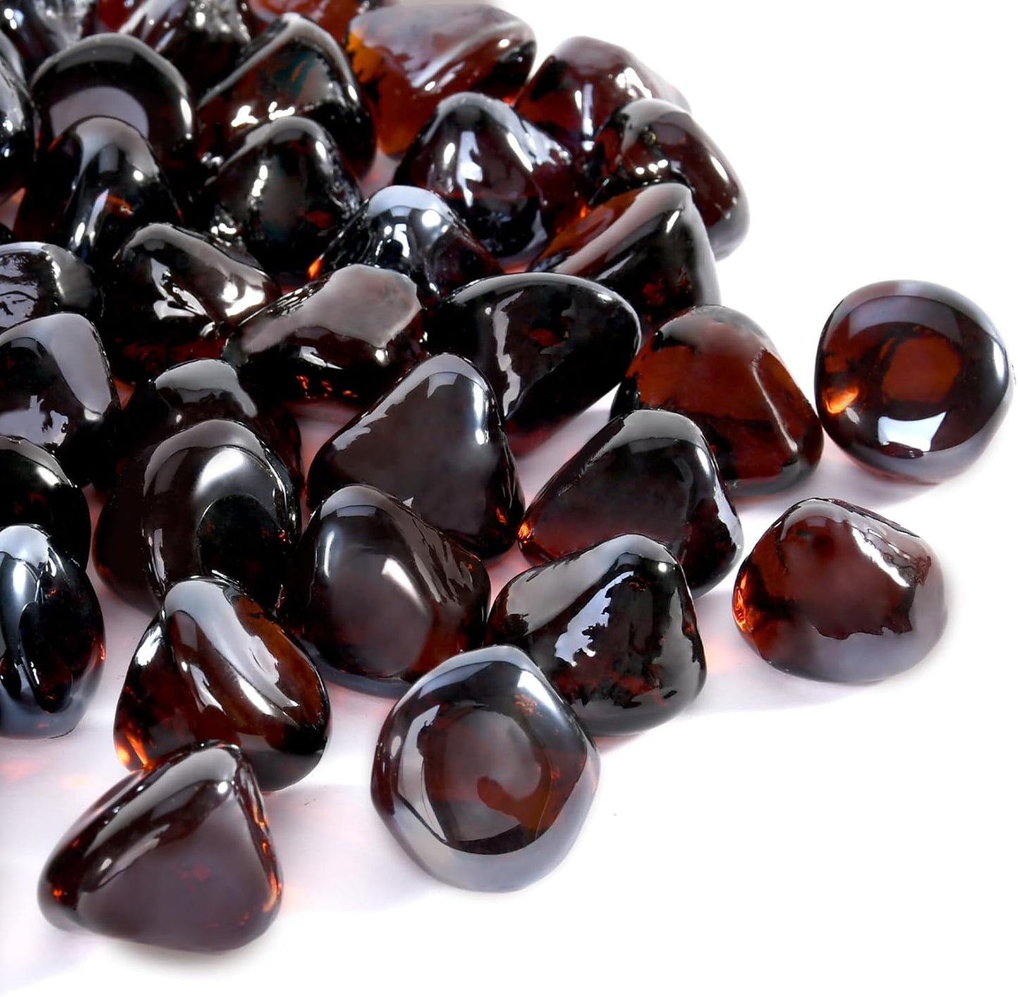 Fire Glass, Fire Pit Rocks for Propane Firepit, Fireplace and Outdoor Decorative, 10LB High Luster 1 Inch Amber Diamonds Glass Beads