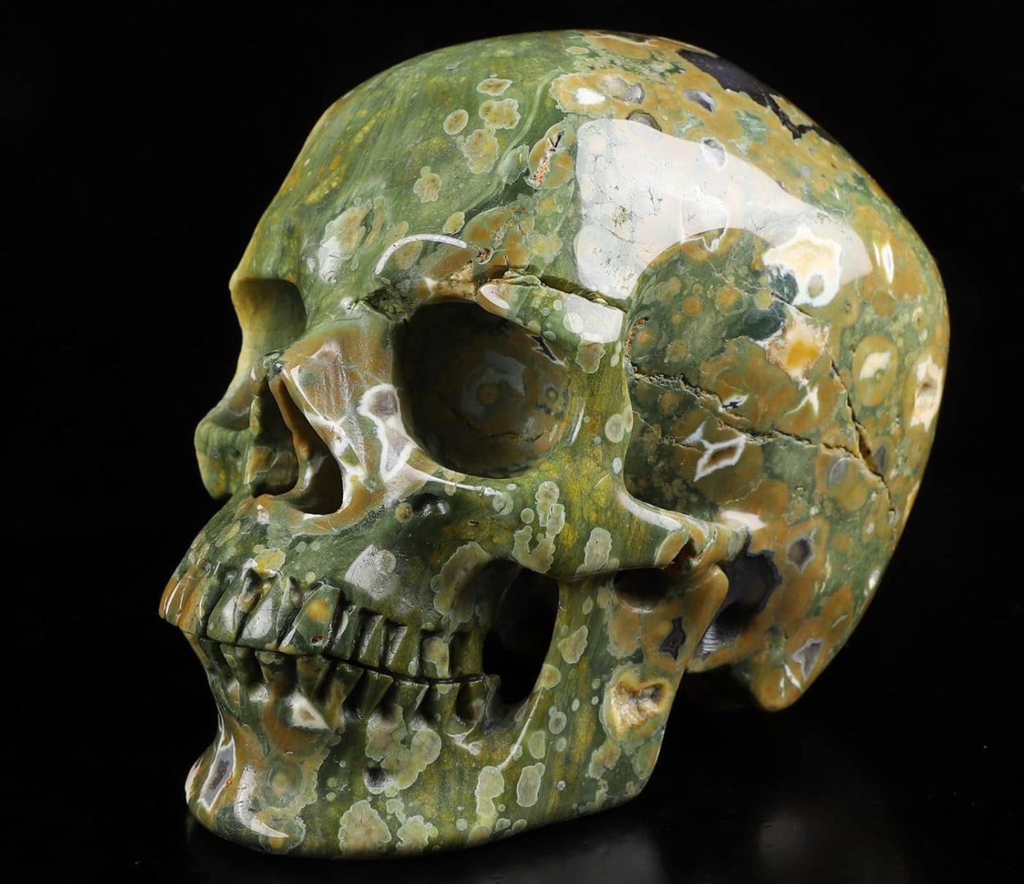 Skullis 5.0” Rainforest Jasper Hand Carved Crystal Skull, Super Realistic, Crystal Healing, Hand Carved Gemstone Fine Art Sculpture, Reiki Healing Stone Statue.377 Z8