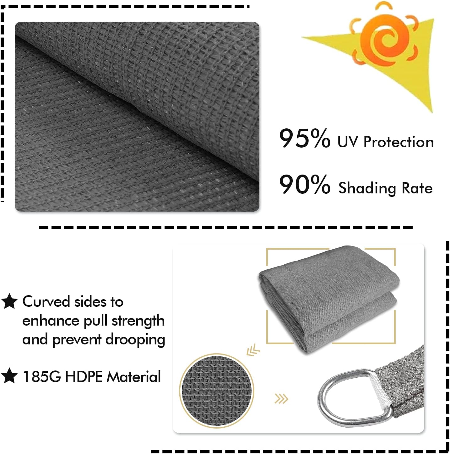 KANAGAWA 6'X7' Dark Gray Custom Size Sun Shade Sail Rectangle UV Block Canopy Cover for Patio Backyard Lawn Garden Outdoor (Customized Available)