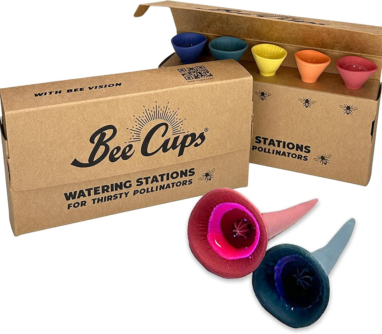 5 Pack, Bee Watering Station, 100% Handmade Porcelain, Bee and Butterfly Feeder for Garden, Outdoor Feeders for Thirsty Pollinators, Plastic Free, Bee Attracting Glaze (5, Bold Variety)