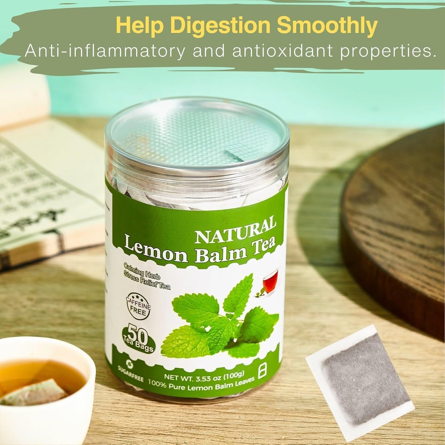 Lemon Balm Tea Bags – 50 Count | Dried Lemon Balm Leaves for Relaxation & Sleep | Calming Herbal Tea | Caffeine-Free