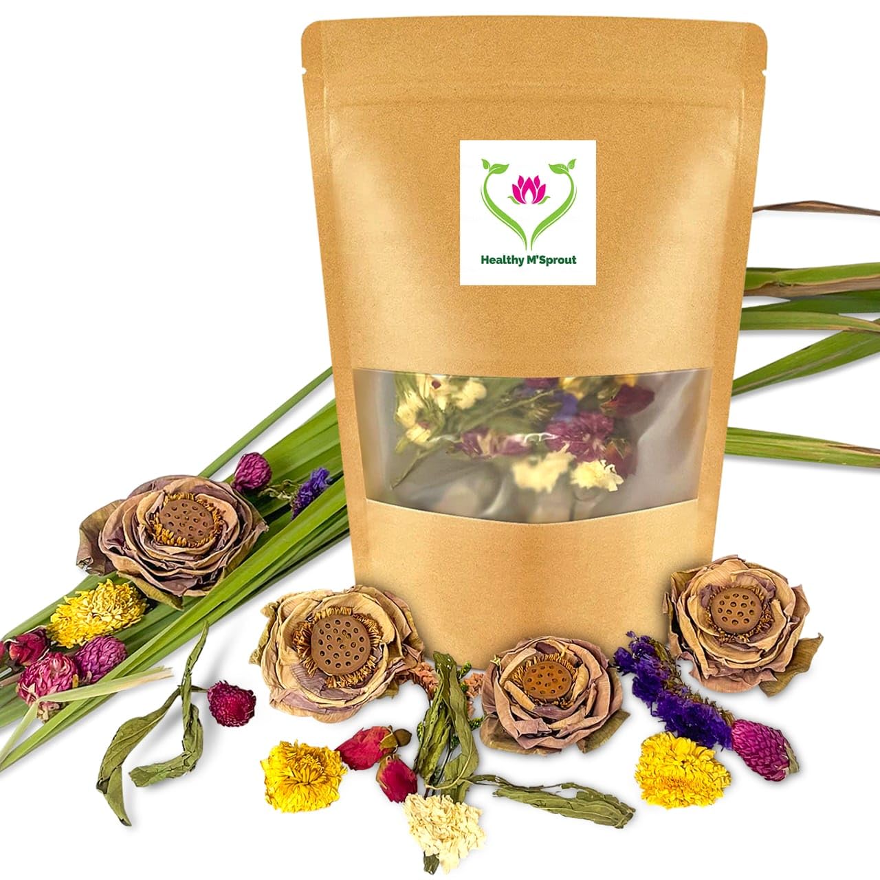 Lotus Flower Tea – Dried Whole Blossom – Antioxidant Rich Herbal Tea for Teapot, Tea Infuser, Tea Cups – Delicious Intense Flavor – No Caffeine, Low Calorie (5 Lotus Packs)