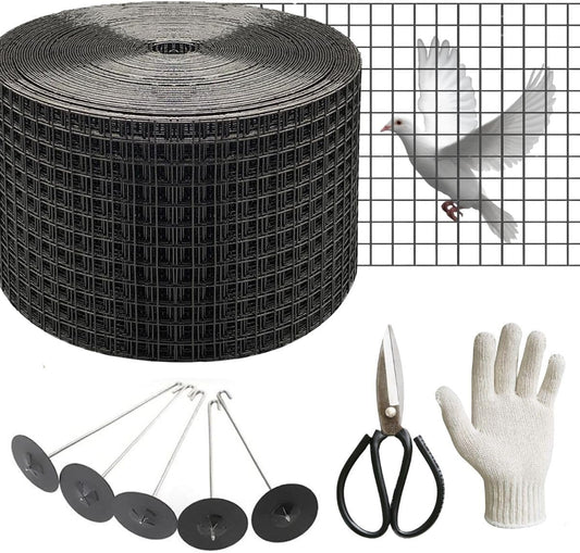Lianart 6In x 100Ft Solar Panel Bird Guard, Solar Screen, Exclusion Mesh Roll Fence Kit | Black PVC Coated, ½ Inch Wire, Critter Guards for Solar Panels, Pigeon Netting, Roof Protection Net