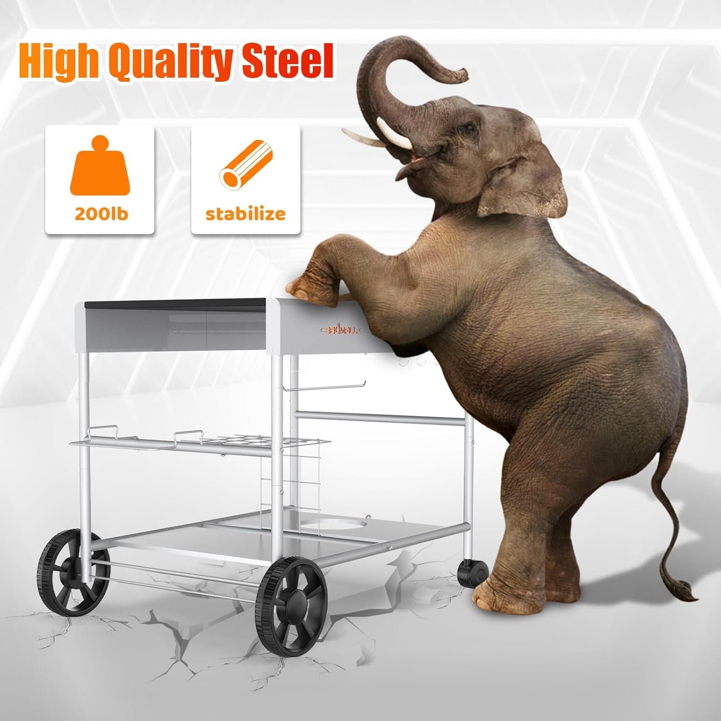 Upgraded Pizza Oven Cart Table for Ooni Koda/Karu/Fyra 16 & 12, Movable Thicken & Widen Rolling Kitchen Cart, Outdoor Grill Stand for Ninja Woodfire,Blackstone Griddle,Carts with Wheels