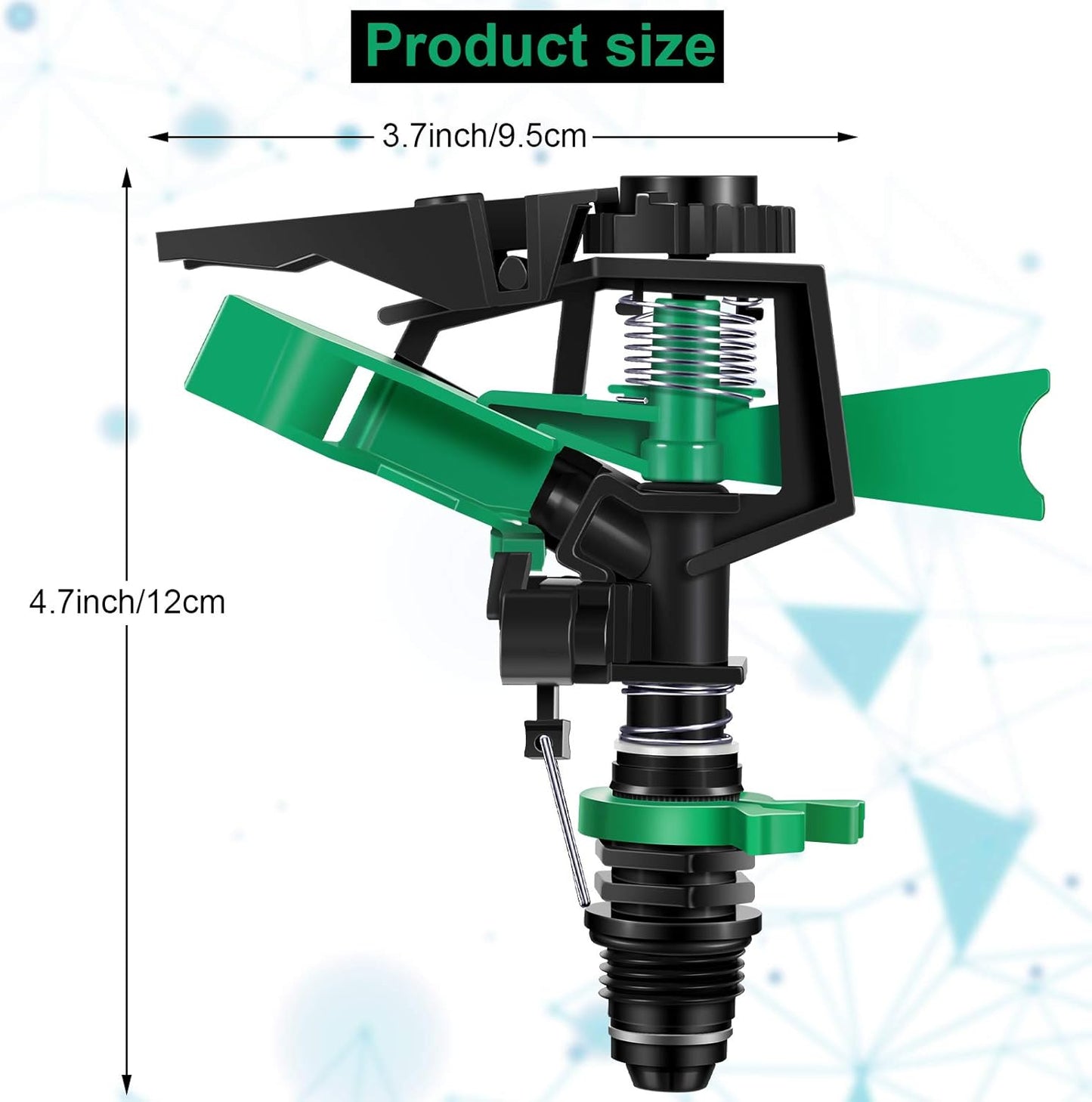 1/2 Inch Plastic Impact Sprinklers Adjustable 0 Degree to 360 Degree Pattern Plastic Sprinkler Head for Garden Watering Supplies (2 Pieces)
