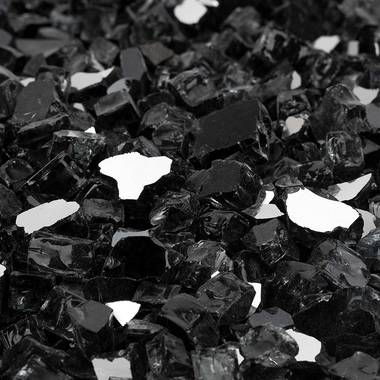 Mr. Fireglass 20 Pounds Black Reflective Fire Glass, 1/2 Inch High Luster Reflective Tempered Glass Rocks for Fire Pit Table Fireplace and Landscaping, Decorative Propane Gas Fireplace Glass Rocks