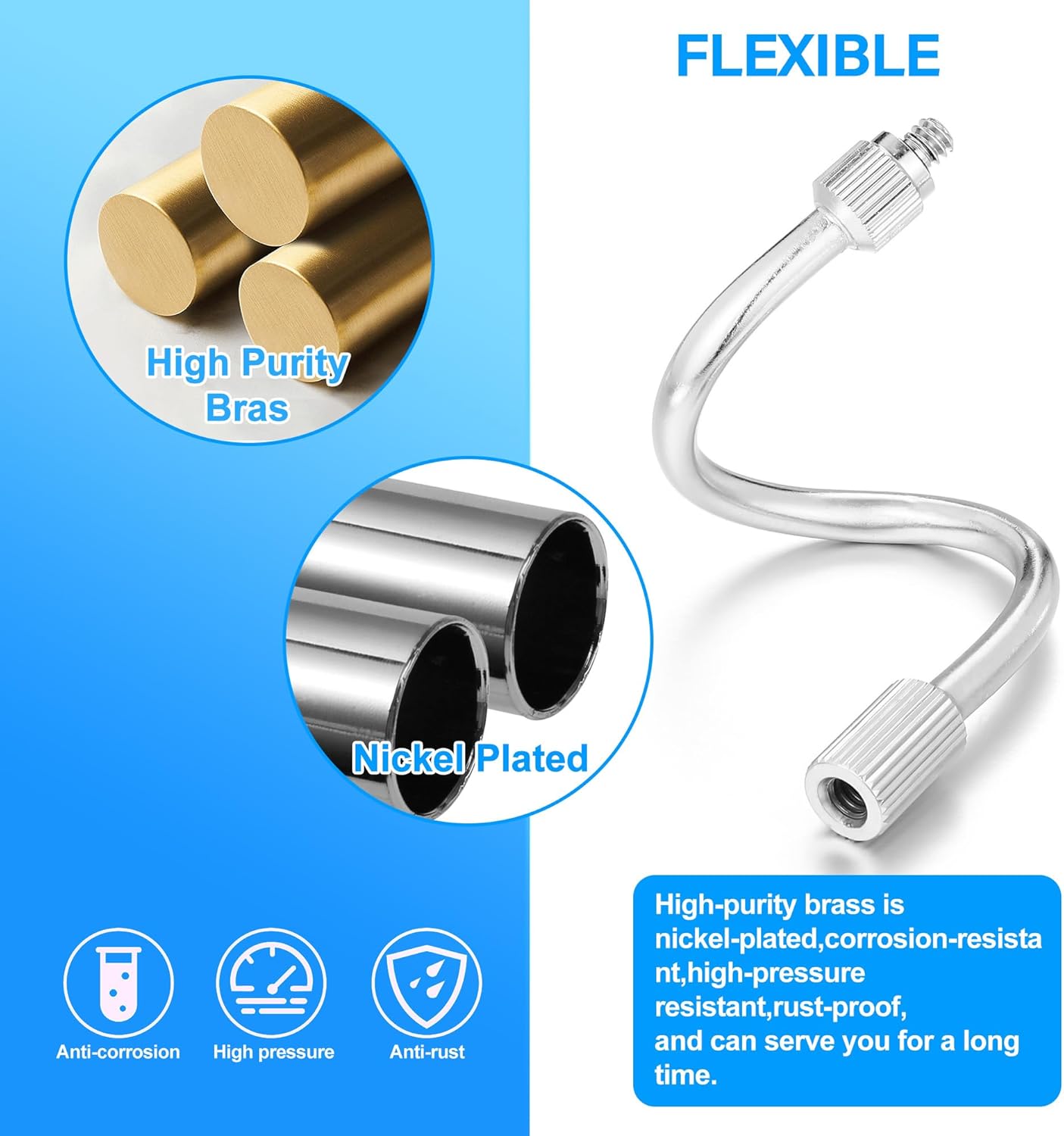 10 Packs Flexible Mister Nozzle Extensions 5.9 Inch,Brass Mist Rod for Mister Nozzles Bendable Copper Extended Pole 10/24 UNC Thread,Outdoor Misting System Nozzle Extension (10, silver)