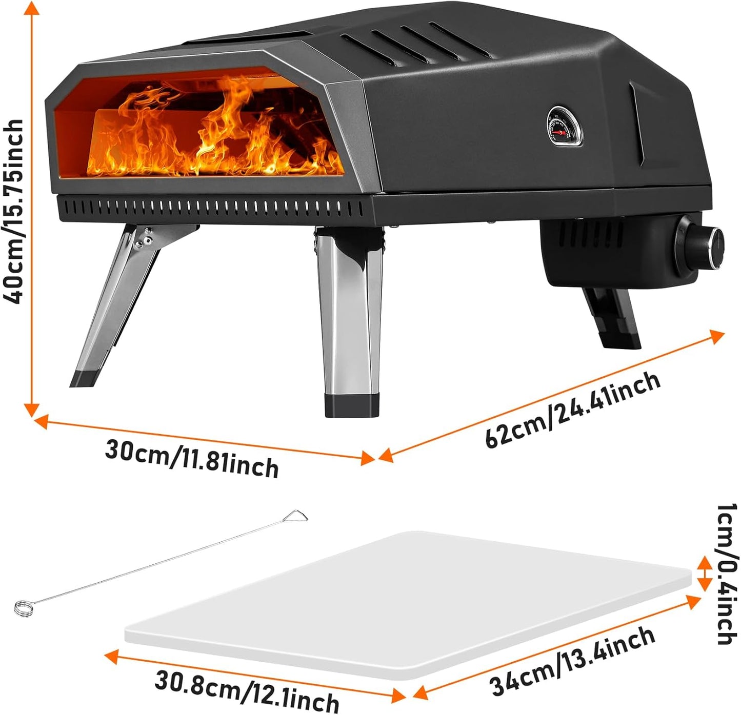 12" Pizza Oven, BOINN Pizza Oven Outdoor with Folding Design, Portable Outdoor Propane Gas Oven with Integrated Thermometer for Backyard, Camping, Picnic