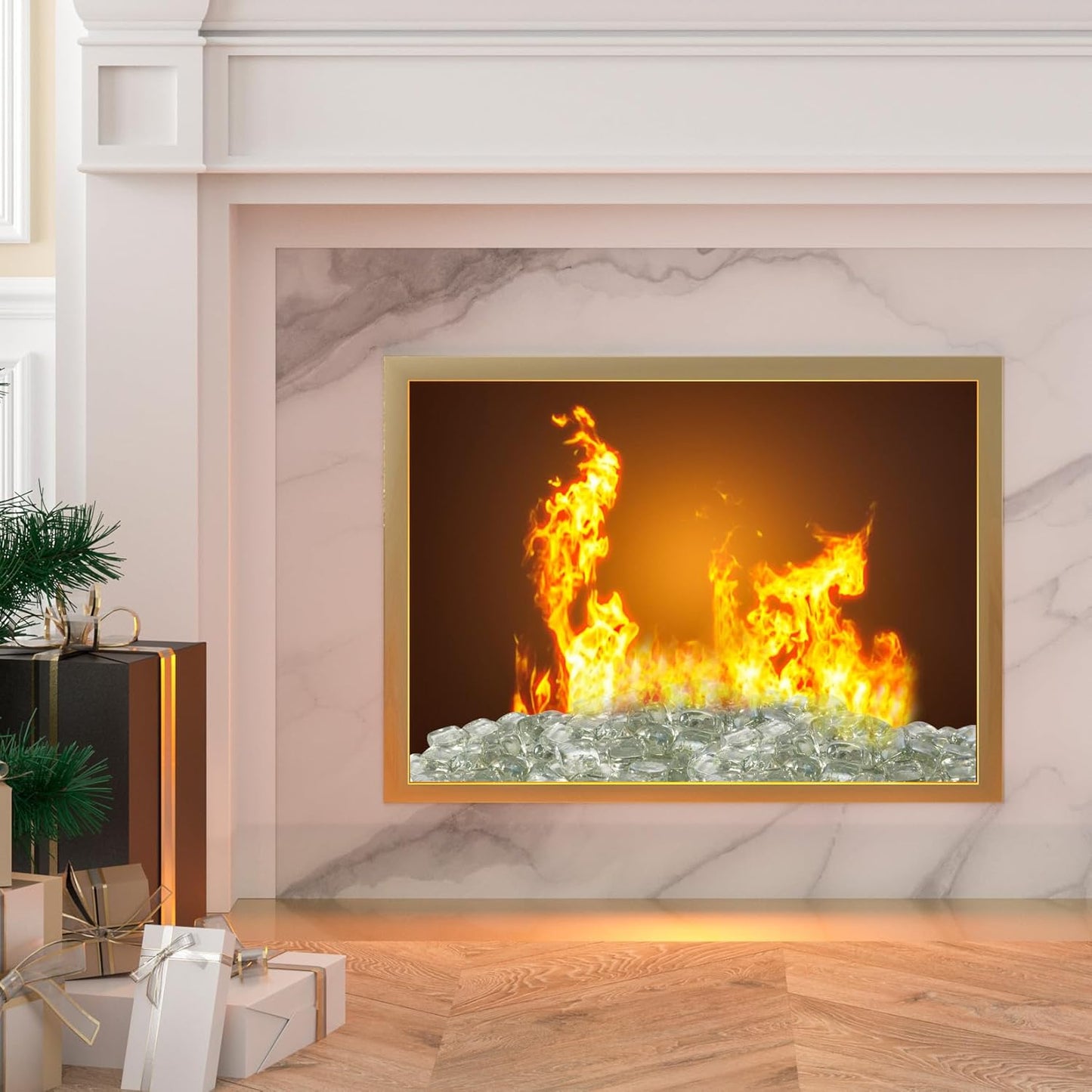 Clear Fire Pit Glass Cube, Tempered Glass Bead for Fireplace, Firepit Indoor or Outdoor, Propane and Natural Gas, 20 Pounds Fire Rocks, Heat Resistant, No Poping, Crystal Reflective