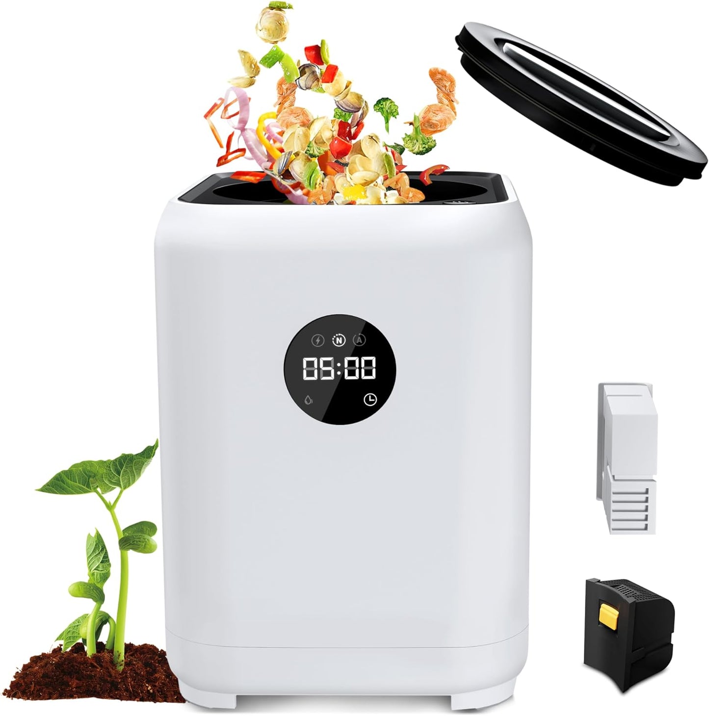 3L Electric Compost Bin Kitchen Composter Counter Top with 2 Detachable Carbon Filter, Auto-Cleaning, Smart Panel, 3 Mode Food Waste Composter for Home, Turn Waste into Dry Fertilizer Machine