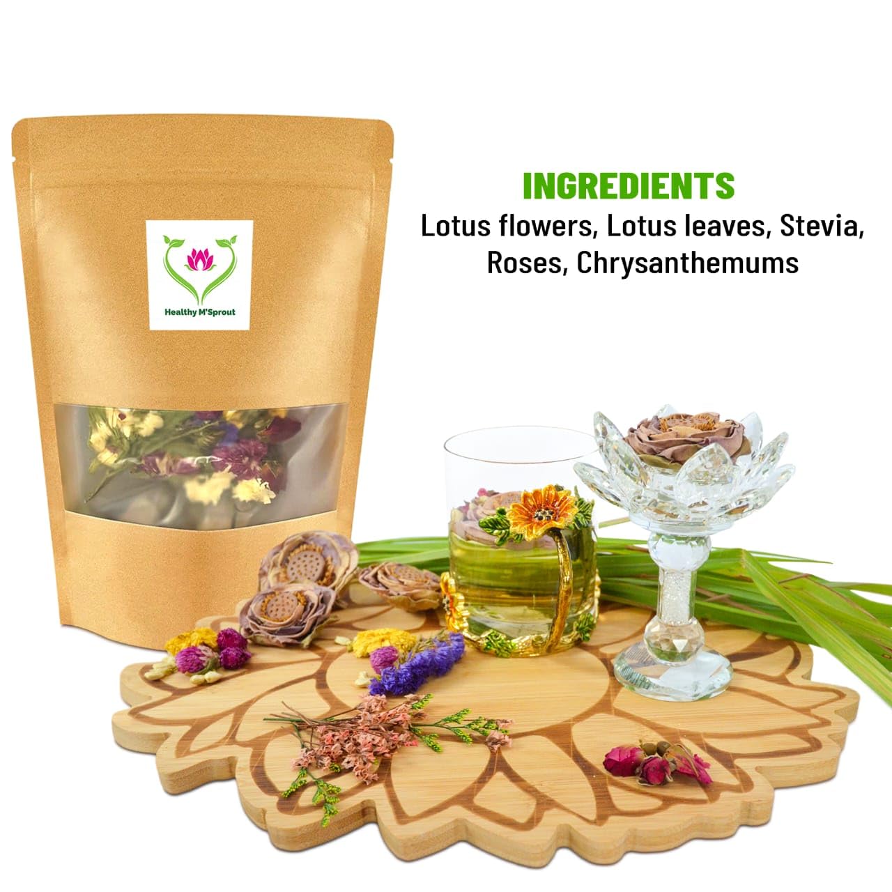 Lotus Flower Tea – Dried Whole Blossom – Antioxidant Rich Herbal Tea for Teapot, Tea Infuser, Tea Cups – Delicious Intense Flavor – No Caffeine, Low Calorie (5 Lotus Packs)