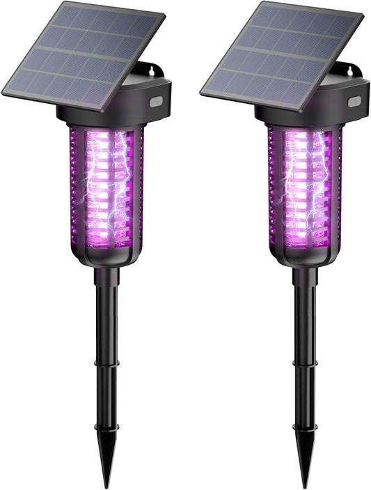 Solar Powered Bug Zapper Light 2 Pack Waterproof Outdoor Mosquito Killer Lamp Auto On/Off Cordless Garden Mosquito Zapper