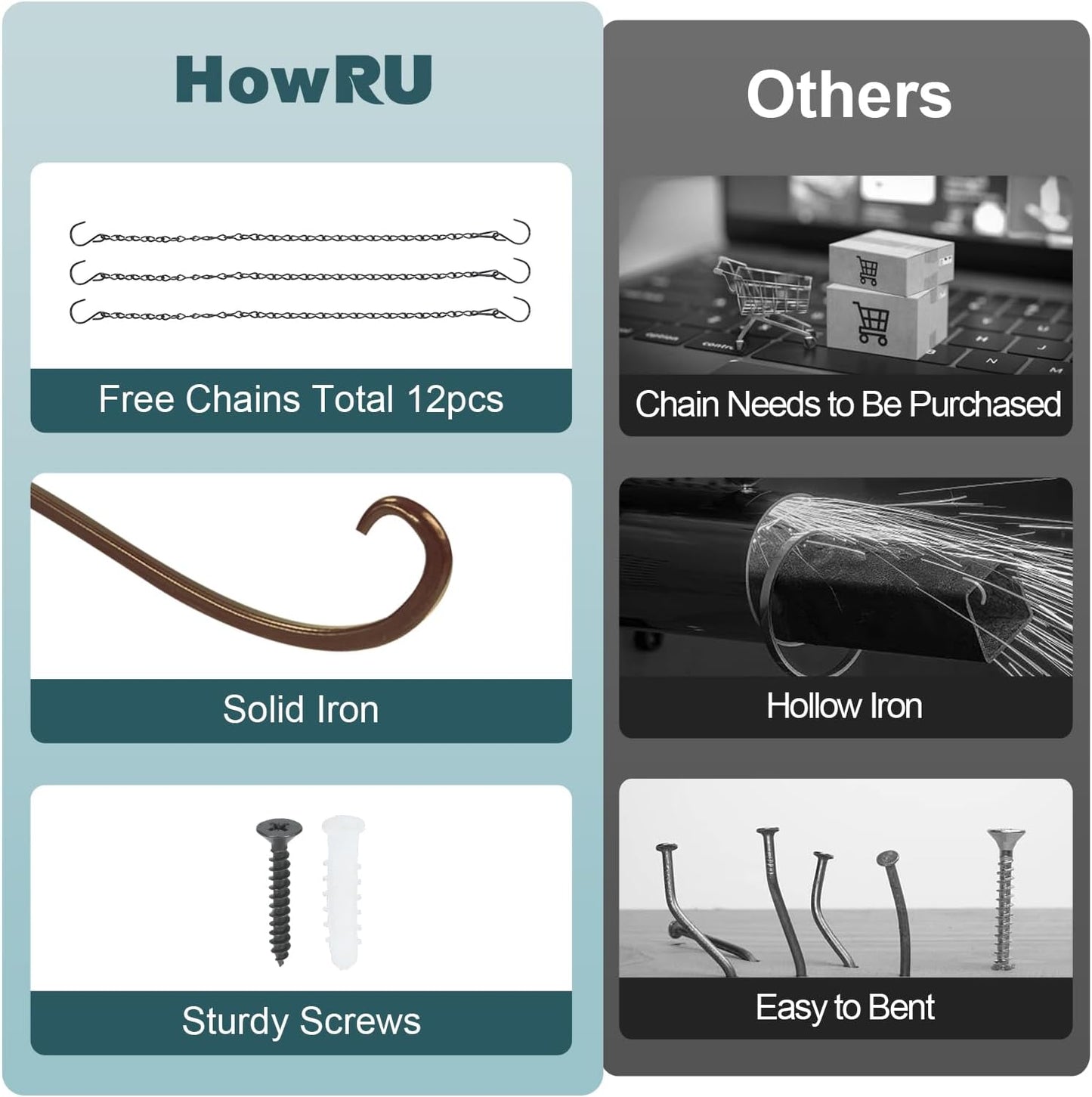 Plant Hangers Outdoor, 4 Pack 12 Inch Plant Hooks for Wall Metal Plants Hanging Bracket for Bird Feeder, Flower Baskets, Wind Chimes, Lanterns, Indoor Outdoor, Bronze