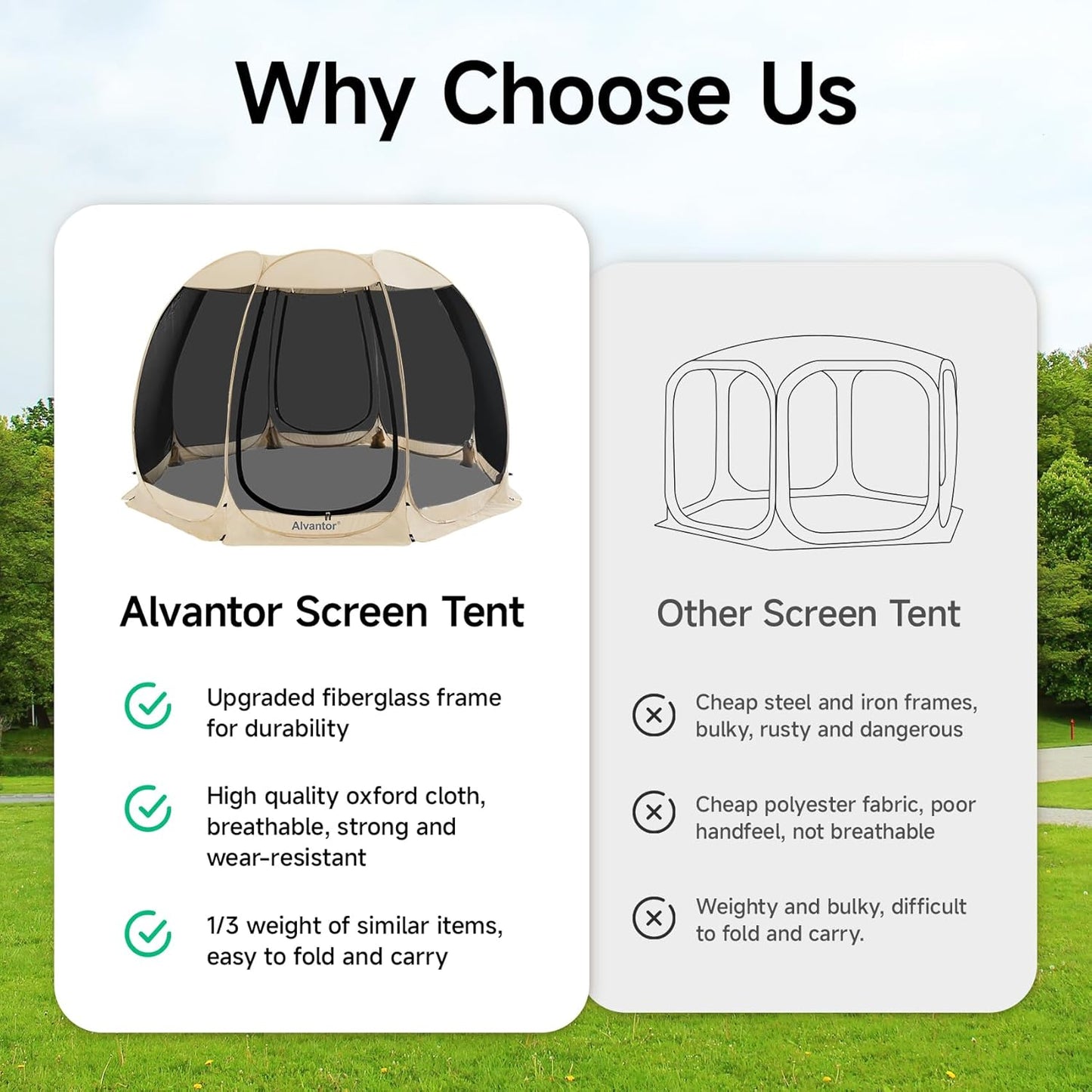 Alvantor Screen House Gazebo, 6-10-15 Person Pop Up Igloo Screened Canopy Tent with Mosquito Netting Sides, Instant UV Resistant Sun Shelter for Garden, Patio, Backyard