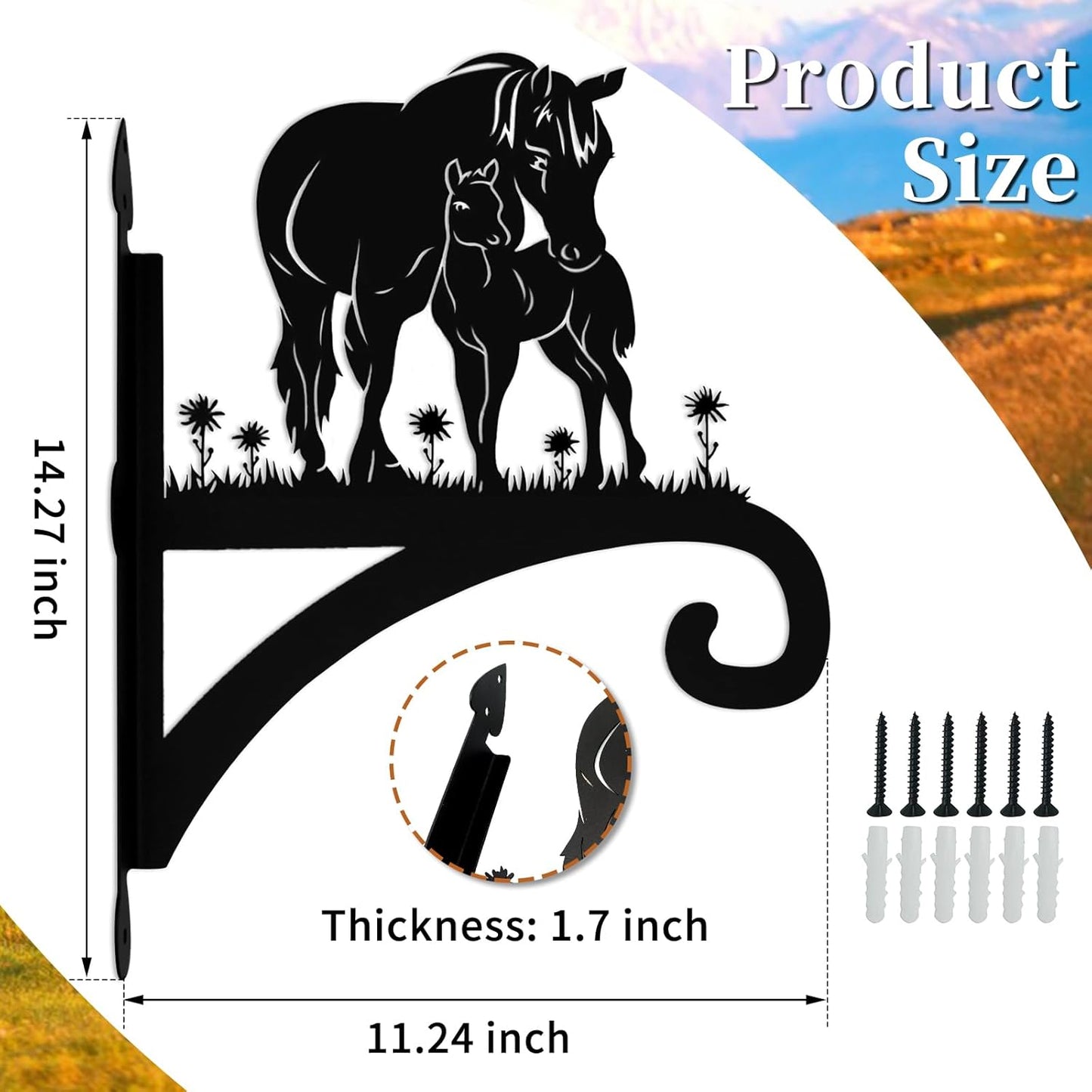 Plant Hangers Outdoor Heavy Duty Iron Decorative Mare & Foal Silhouette Plant Hooks for Hanging Baskets 11 inch Hanging Plant Bracket Wall Hooks for Flower Pot Bird Feeder Wind Chimes