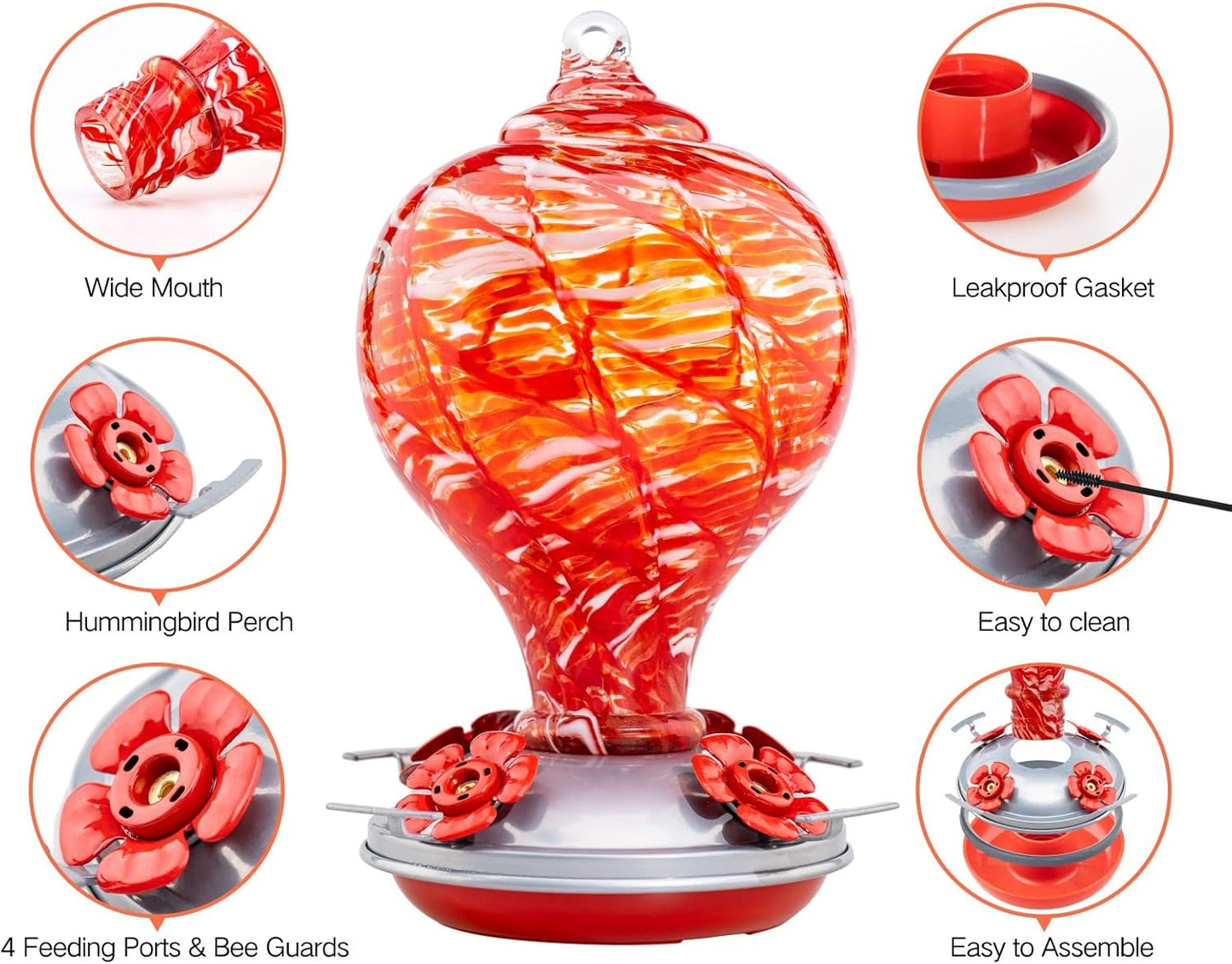 Muse Garden Hummingbird Feeders Blown Glass Hummingbird Feeder, Garden Backyard Decor, 32OZ, Lollipop