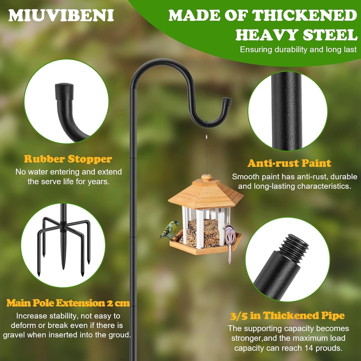 Shepherds Hooks for Outdoor, 48 Inches Garden Bird Feeder Pole for Hanging Bird Feeder, Plant Baskets, Solar Light Lanterns, Outdoor Plant Hanger Hook with 5 Base Prongs,1 Packs