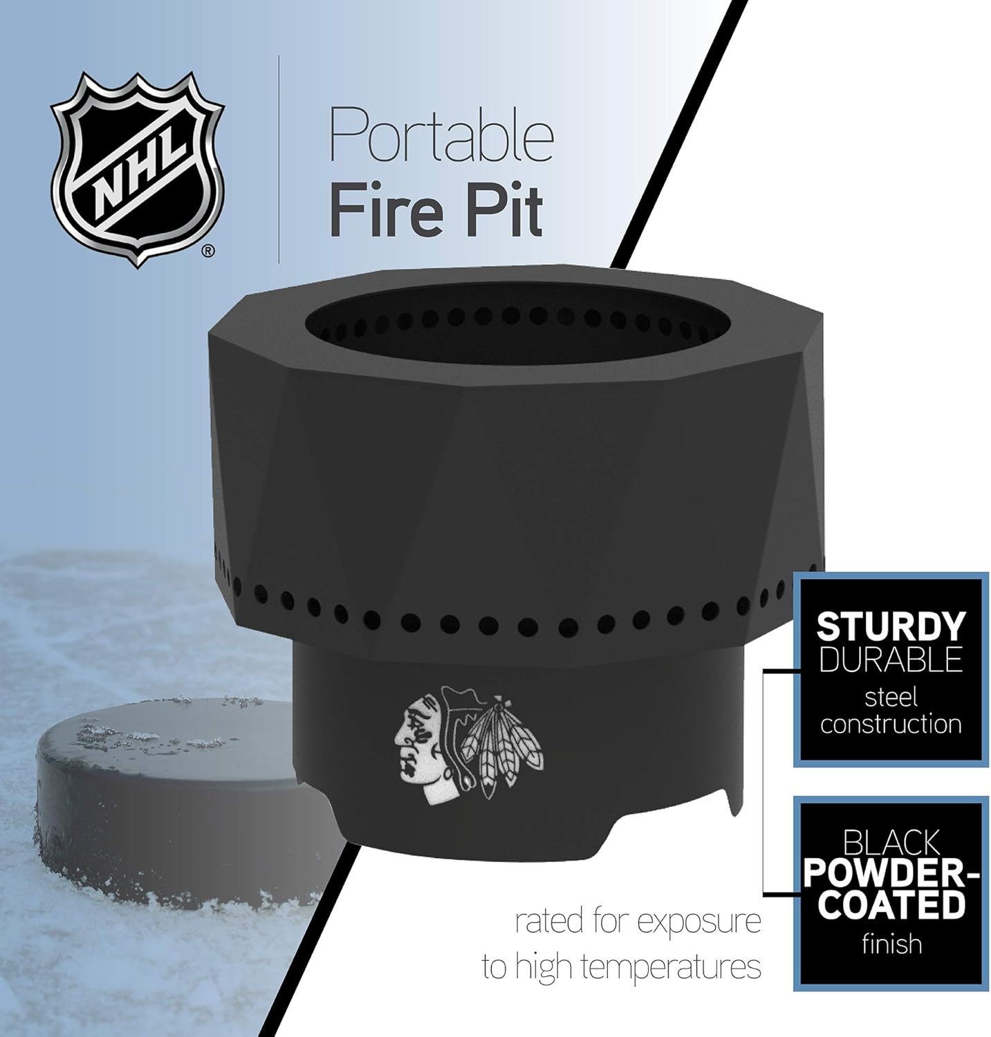 Blue Sky Outdoor Living NHL Nashville Predators Ridge Portable Steel Smokeless Fire Pit with Carrying Bag, Firewood and/or Wood Pellet Burning
