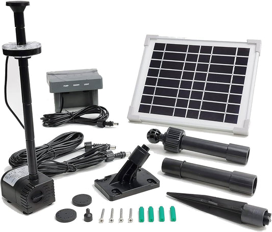 Solar Water Pump with Backup Battery and Fountain Lights for Birdbath, Fountain, Small Pond, Garden Decoration (Battery and Lights Included)