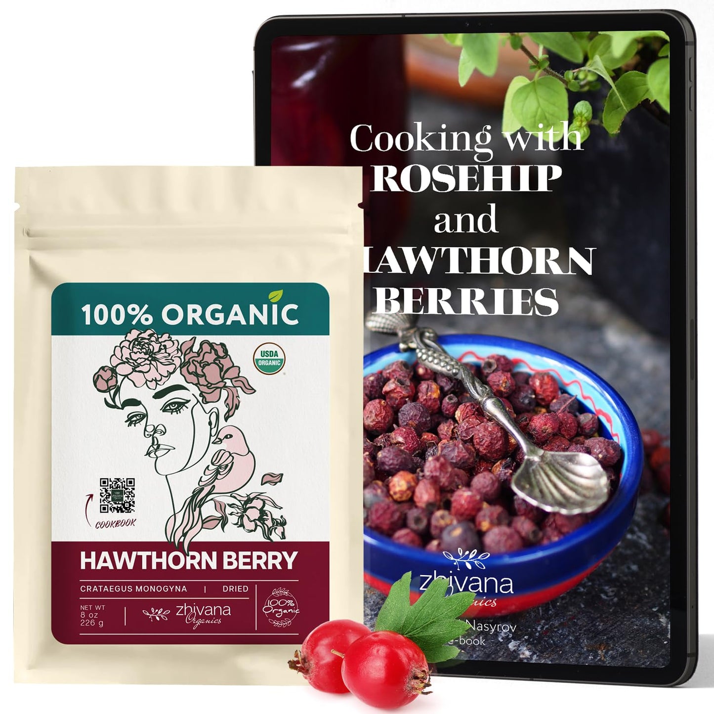 Zhivana Organics Organic Hawthorn Berry (8oz.) - Hawthorne Tea for Herbal Teas, Infusions, Tinctures, Culinary Recipes
