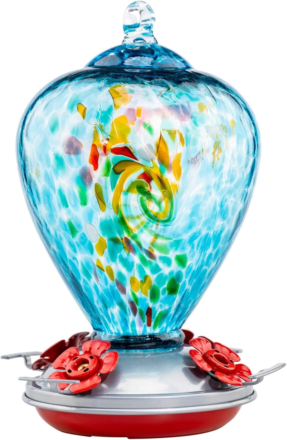 Muse Garden Hummingbird Feeders for Outdoors Hanging, Blown Glass Hummingbird Feeder Unique Gifts for Women, Containing Ant Moat, Garden Decor, 34 Ounces, Blue Chatoyant