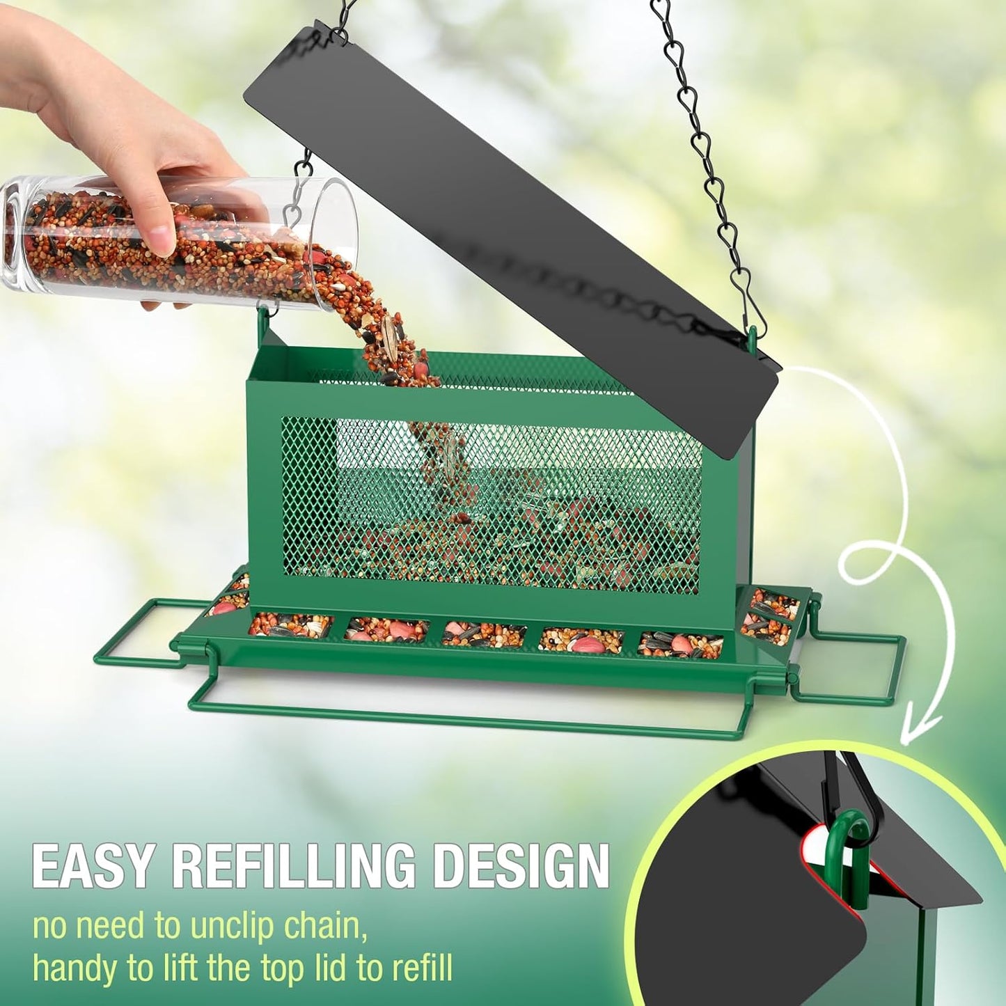 Bird Feeder for Outdoor Hanging, Large Squirrel Proof Birdfeeders w/ 14 Feeding Ports - Heavy Duty Metal Bird Feeders for Outside Hanging, 4 Lb Large Capacity Birdfeeder to Attracting Birds