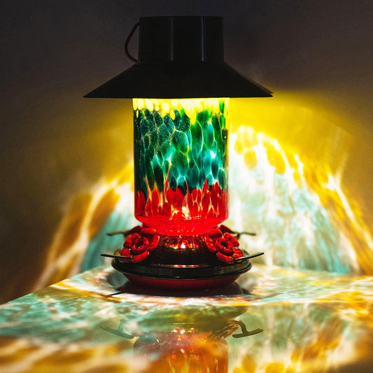 Muse Garden Gifts for Women Solar Hummingbird Feeders for Outdoors Hanging Ant and Bee Proof, Hand Blown Glass Lantern Garden Decor, Moms Birthday Unique, 28oz, Teal Yellow