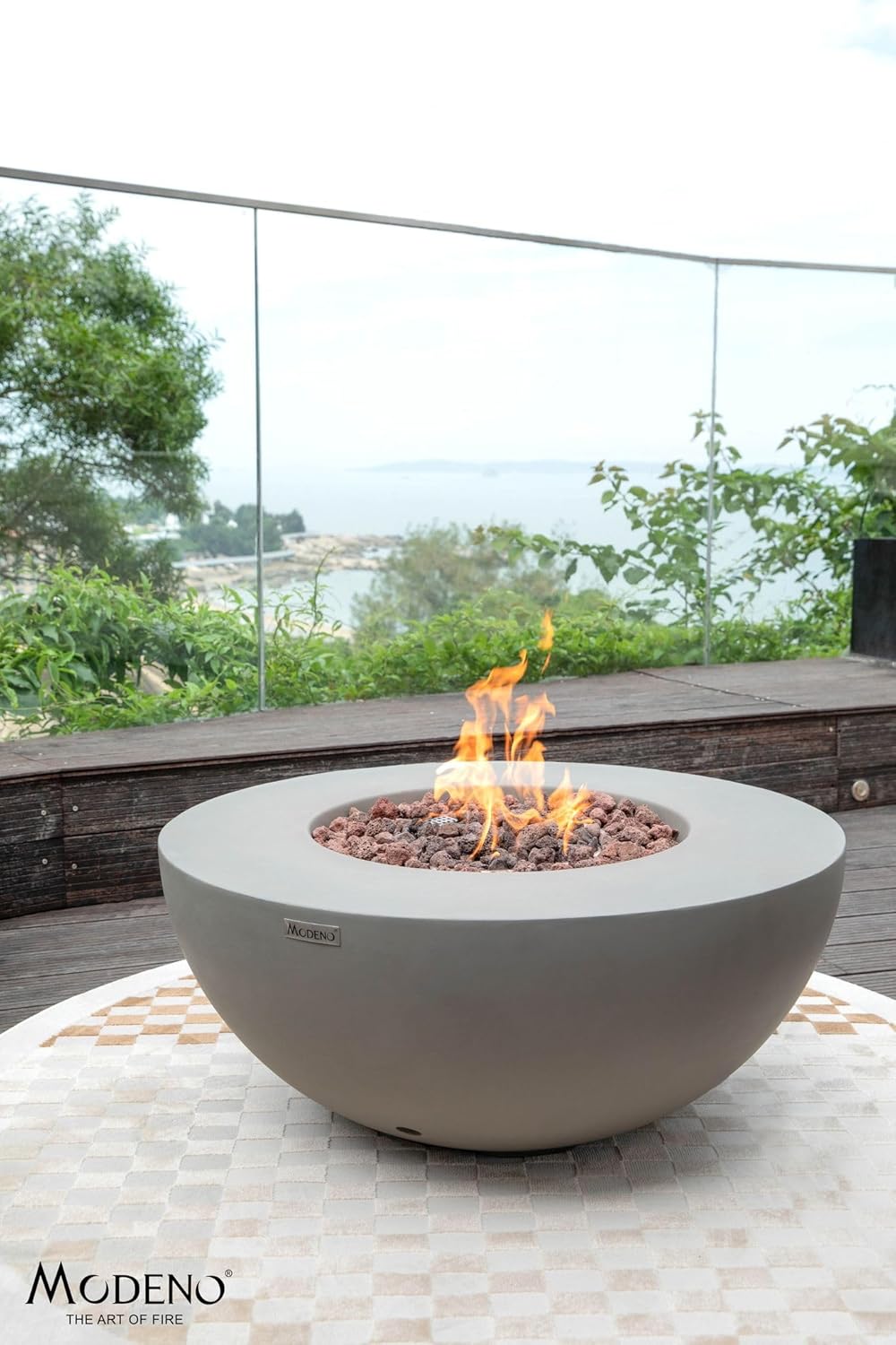 AMS Fireplace | Modeno | Roca | Fire Pit Table | Cover and Lava Rocks Included | (Fuel: Propane Gas - Light Gray)