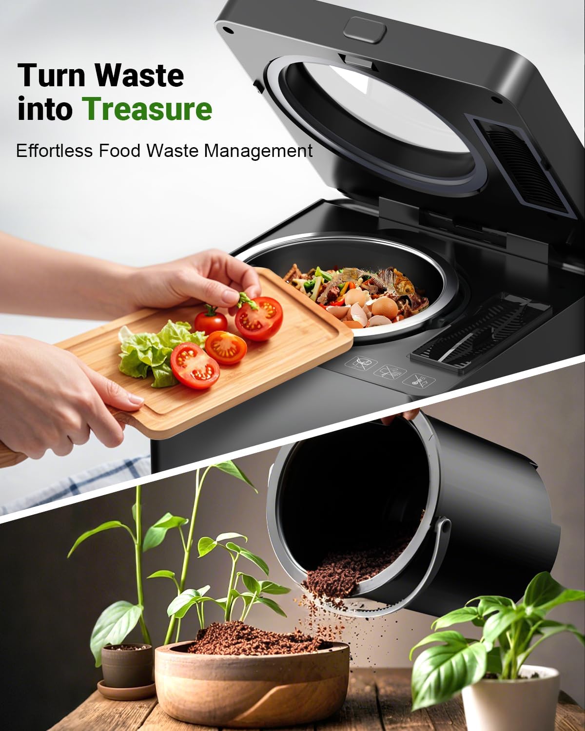 Growell Electric Composter for Kitchen, 2.5L Indoor Countertop Compost Bin Kitchen with LED Display, Visible Window & Carbon Filter, Auto-Clean, 4H/6H Fast Processing, Odorless Food Compost Machine