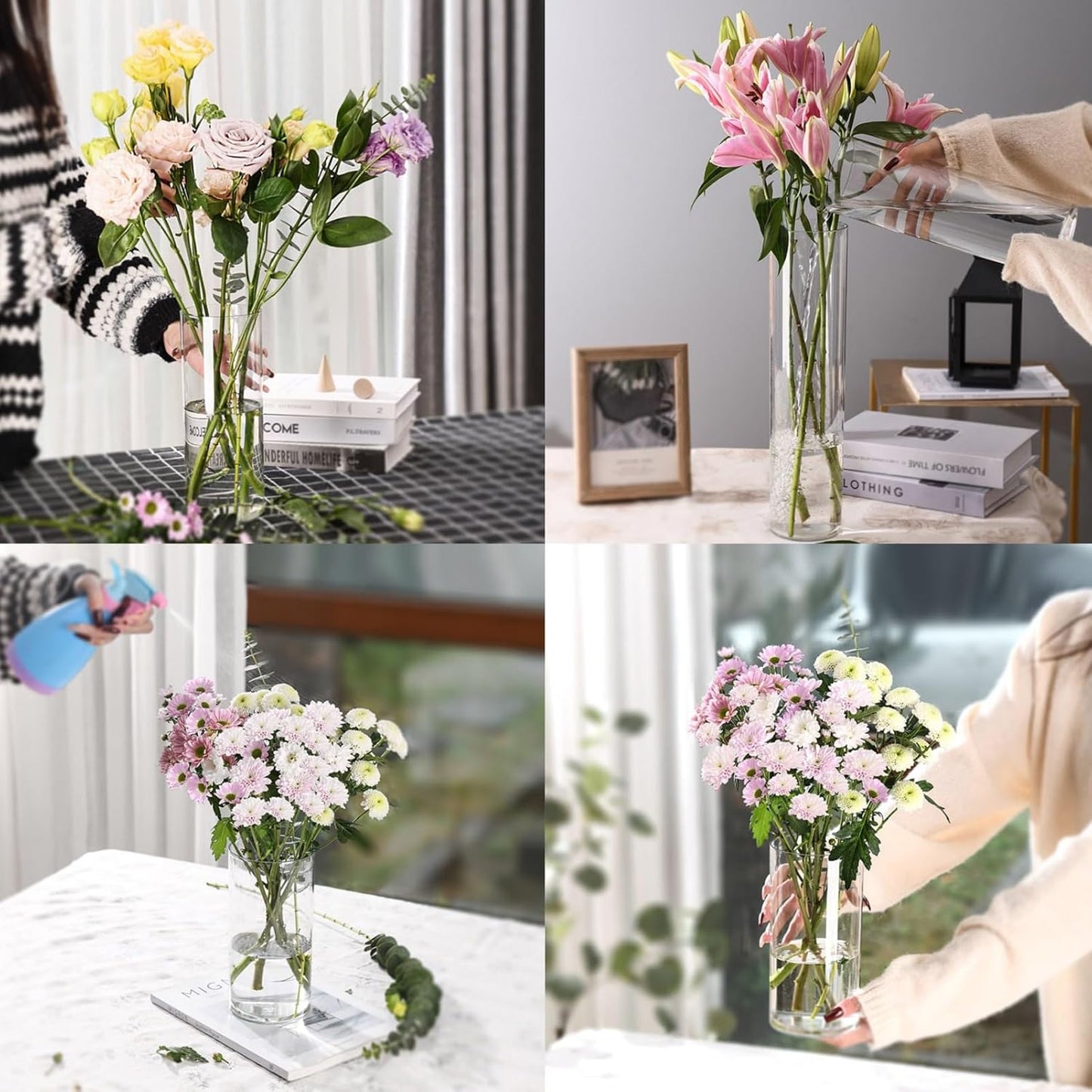 Clear Flower Vase, Non-breakable Vases, 4" W x 8" H, Acrylic Vase, Aesthetic Room Decor Cylindrical Modern Flower Vases for Table Centerpiece, Home Decor, Women Floral Arrangement Gift