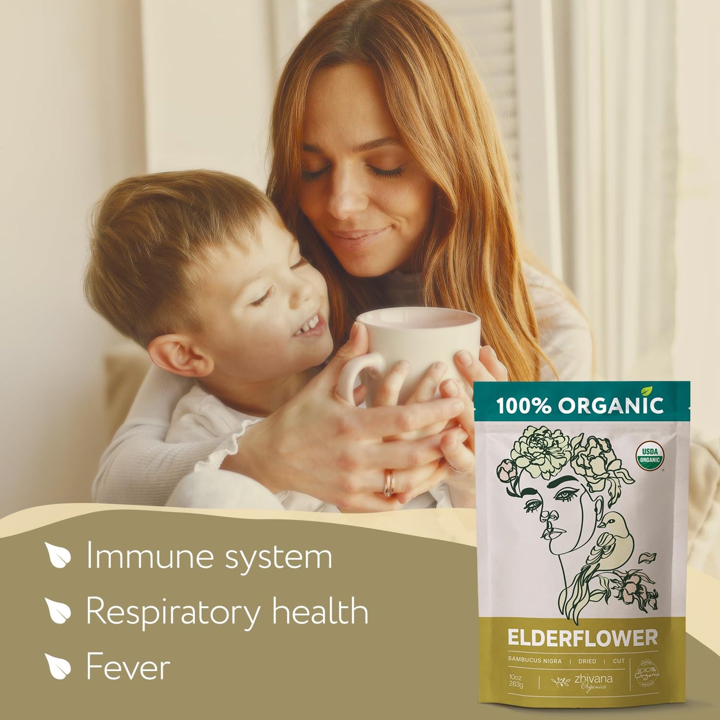 Elderflower Tea (10oz.) - Organic Dried Elderflowers - Elder Flowers Dried Herbs, Te de Sauco, Flor De Sauco Organico - Respiratory Tea - Great for Allergy