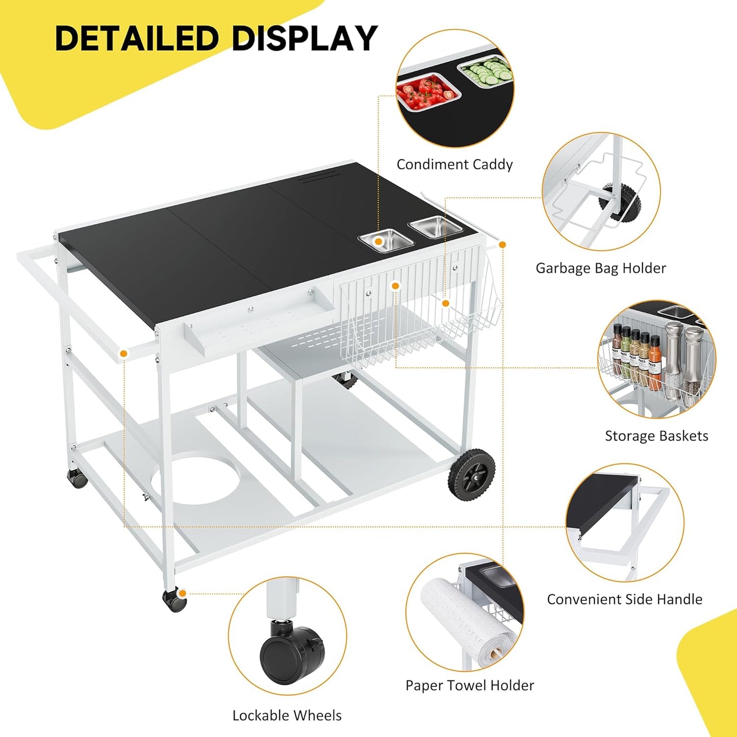 JY QAQA Outdoor Pizza Oven Stand with Condiment Shelf, Outdoor Cooking Cart, Grill Worktable for Patio, Food Prep Station Fits Ninja Woodfire Grill, Cuisinart Grill, Blackstone Griddle