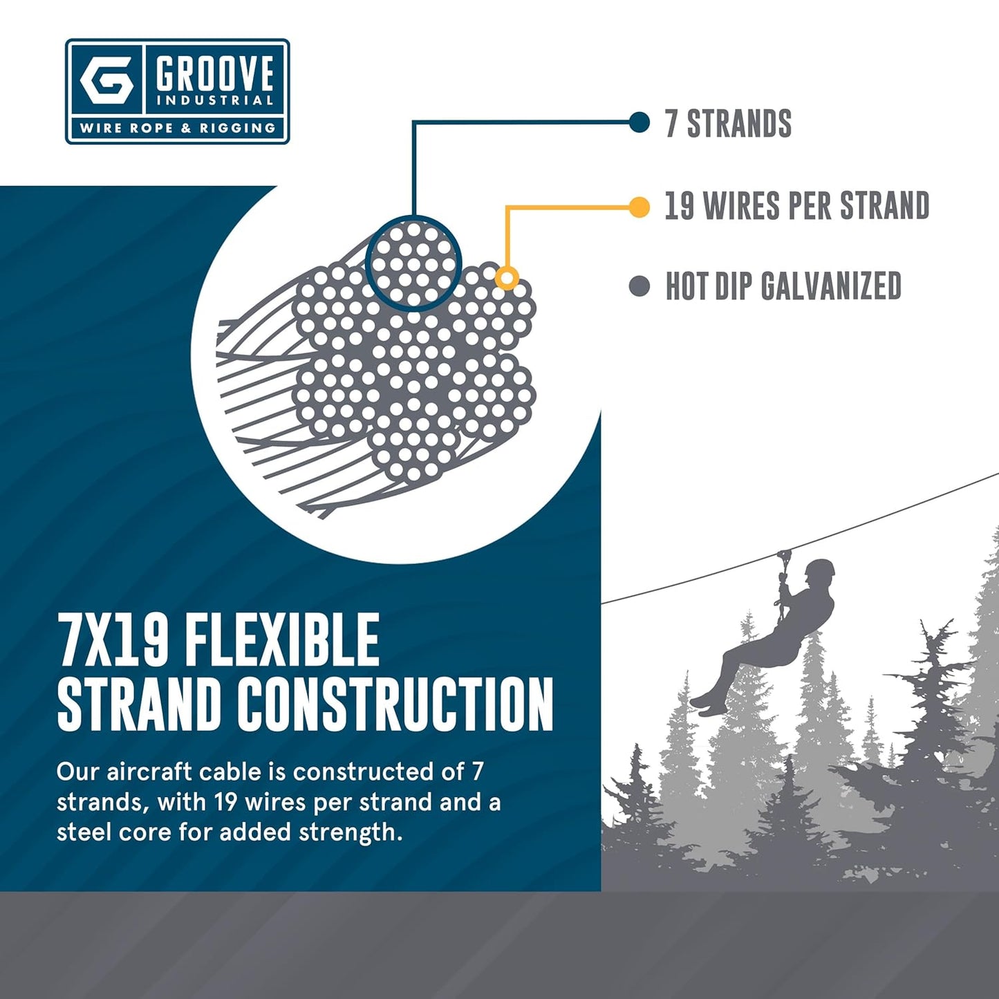 1/8’’ 7x19 Hot Dip Galvanized Aircraft Cable – Steel Wire Rope - 350 Feet