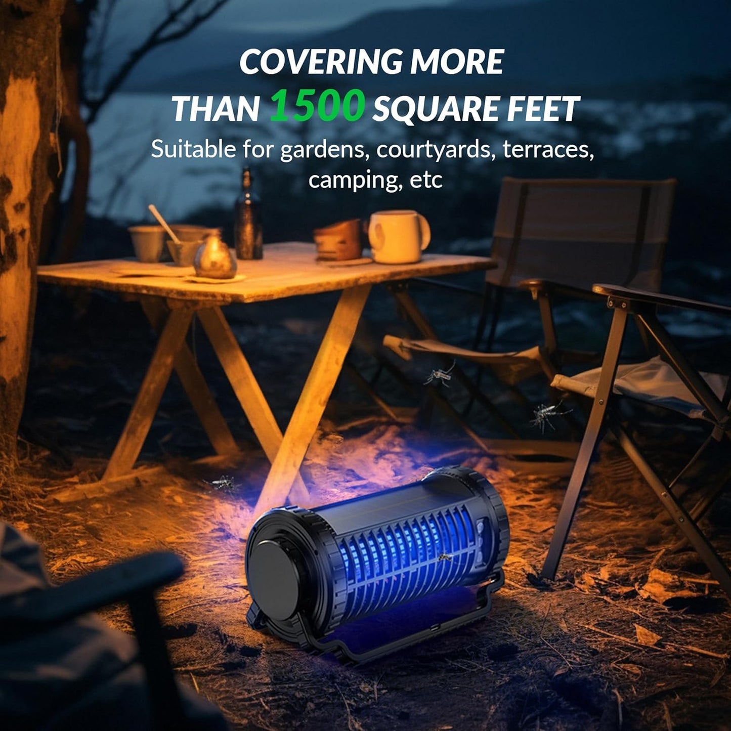 Solar-Powered Mosquito Killer & Bug Zapper, 4200V Voltage, IP5 Waterproof, ABS Fireproof Material, Large Coverage Area (1/2 Acre), Long-Lasting LED Lamp Beads，(Black)